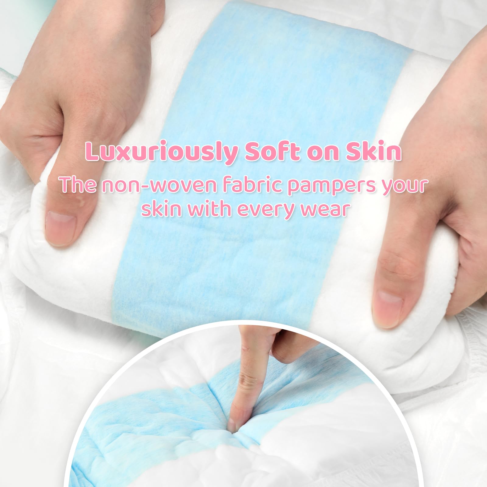 Littleforbig Adjustable Tapes Adult Diaper 10 Pieces - ABDry Ultra Absorbent Diapers 6500 mL Pink (Medium 28"-38") - Image 4