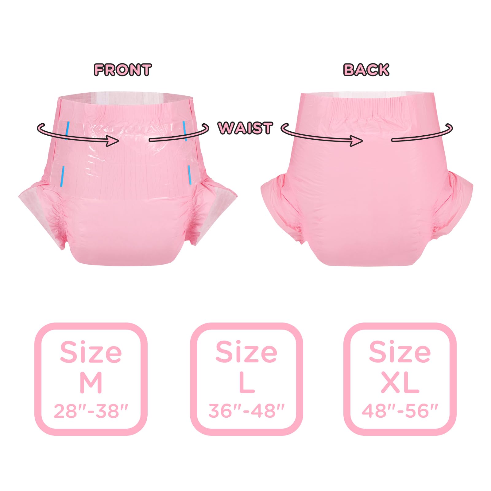 Littleforbig Adjustable Tapes Adult Diaper 10 Pieces - ABDry Ultra Absorbent Diapers 6500 mL Pink (Medium 28"-38") - Image 5