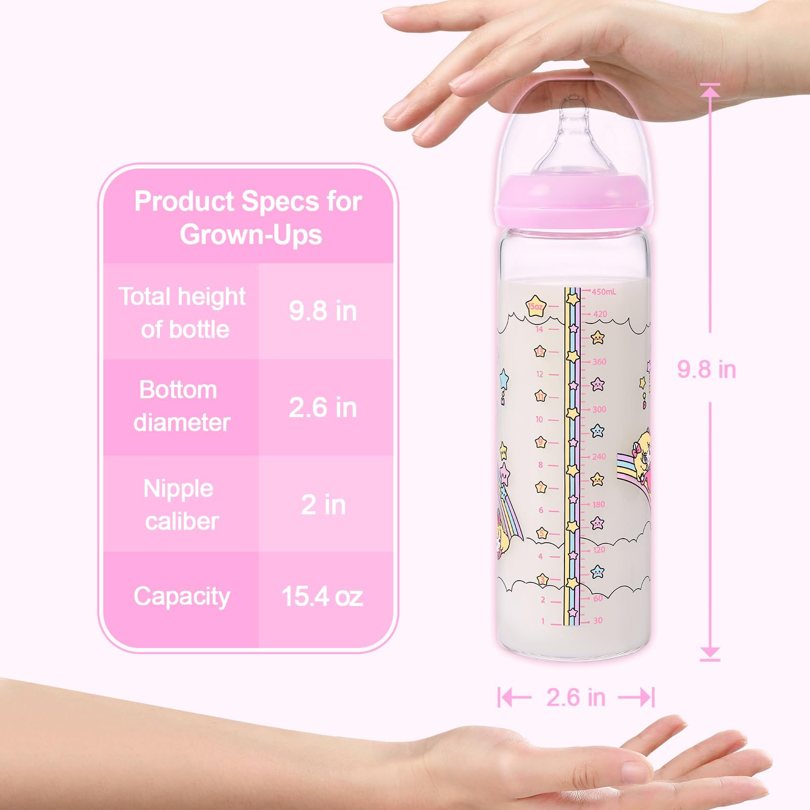 LittleForBig Adult Baby Bottle Ultra Printed Specialty Oversized Glass Feeding Fairy Littles in Dreamland Pattern - Image 5