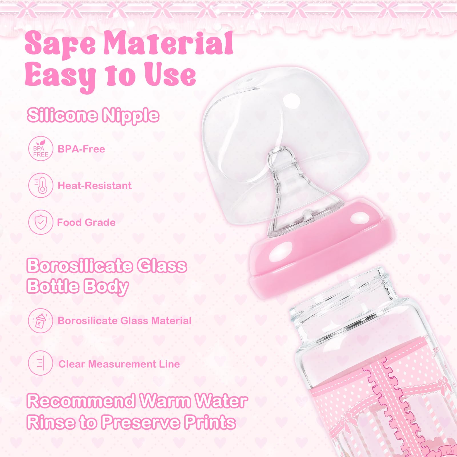 LittleForBig Adult Bottle Ultra Printed Specialty Oversized Glass Feeding Blushing Pattern - Image 3