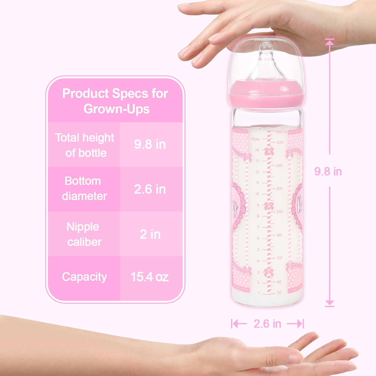 LittleForBig Adult Bottle Ultra Printed Specialty Oversized Glass Feeding Blushing Pattern - Image 4