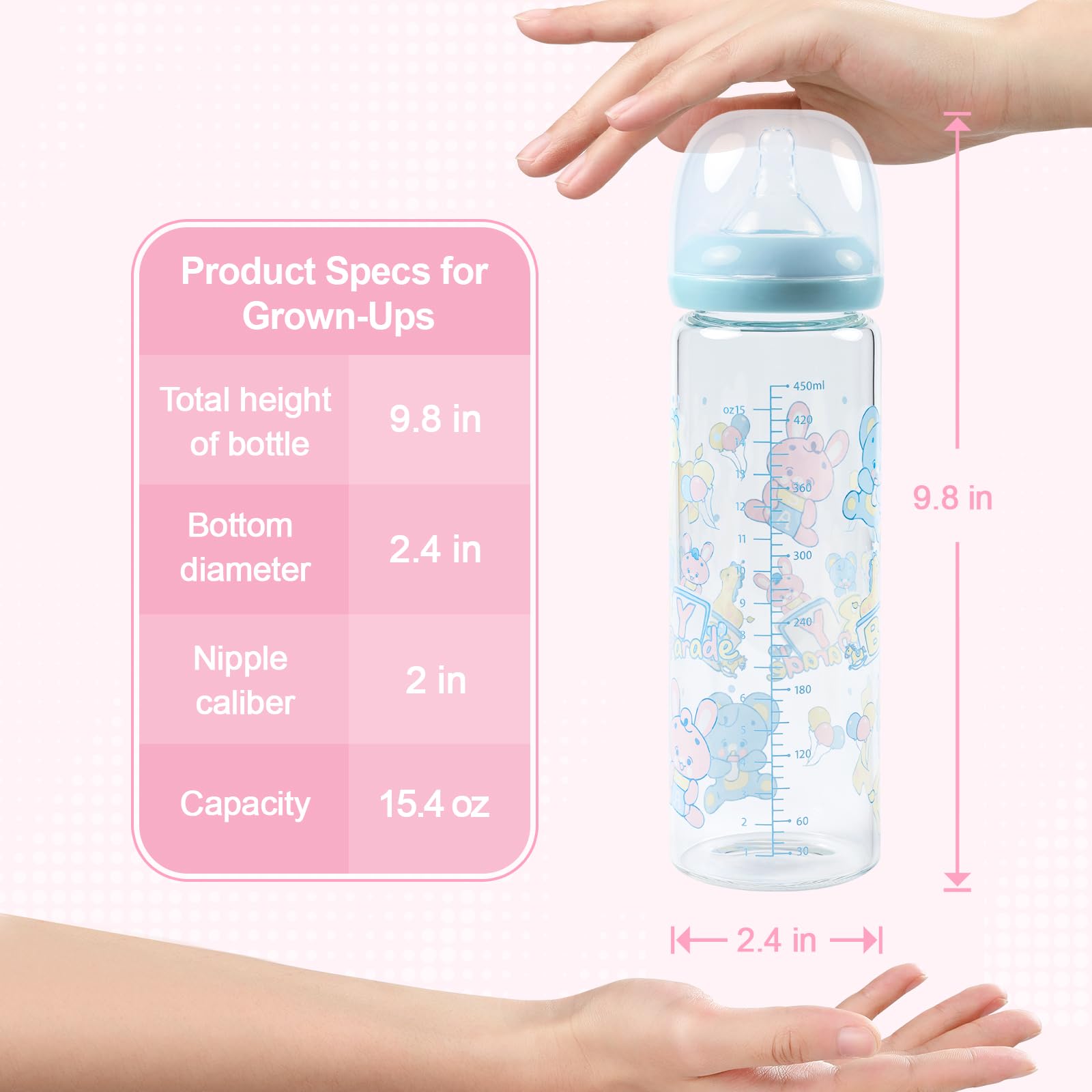 LittleForBig Adult Glass Feeding Bottle Ultra Printed Specialty Oversized Baby Parade Pattern - Image 6
