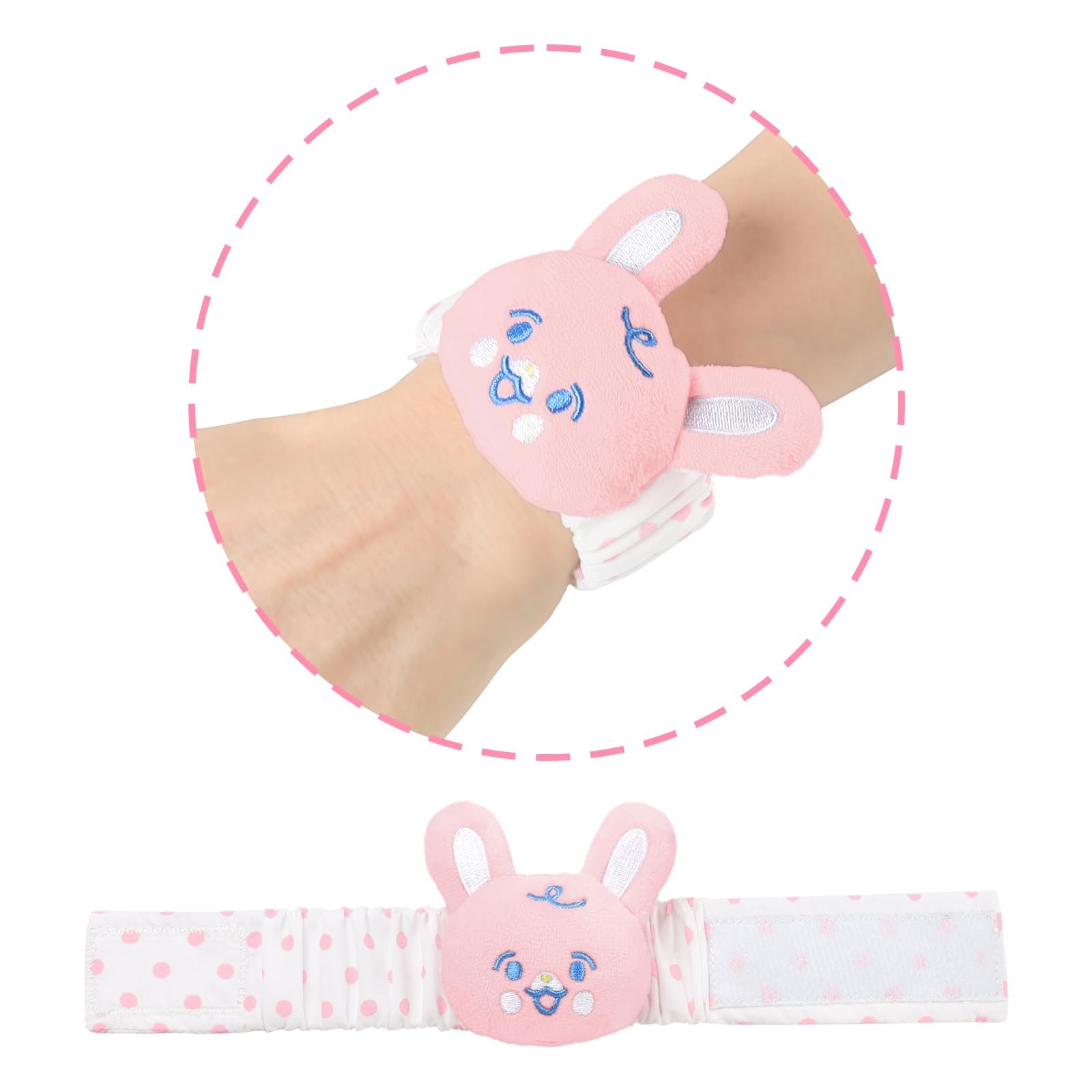 LittleForBig Adult Wrist Rattle Soft Adjustable Bracelet with Bell for Adult - Baby Parade Pattern Pink Bunny - Image 6