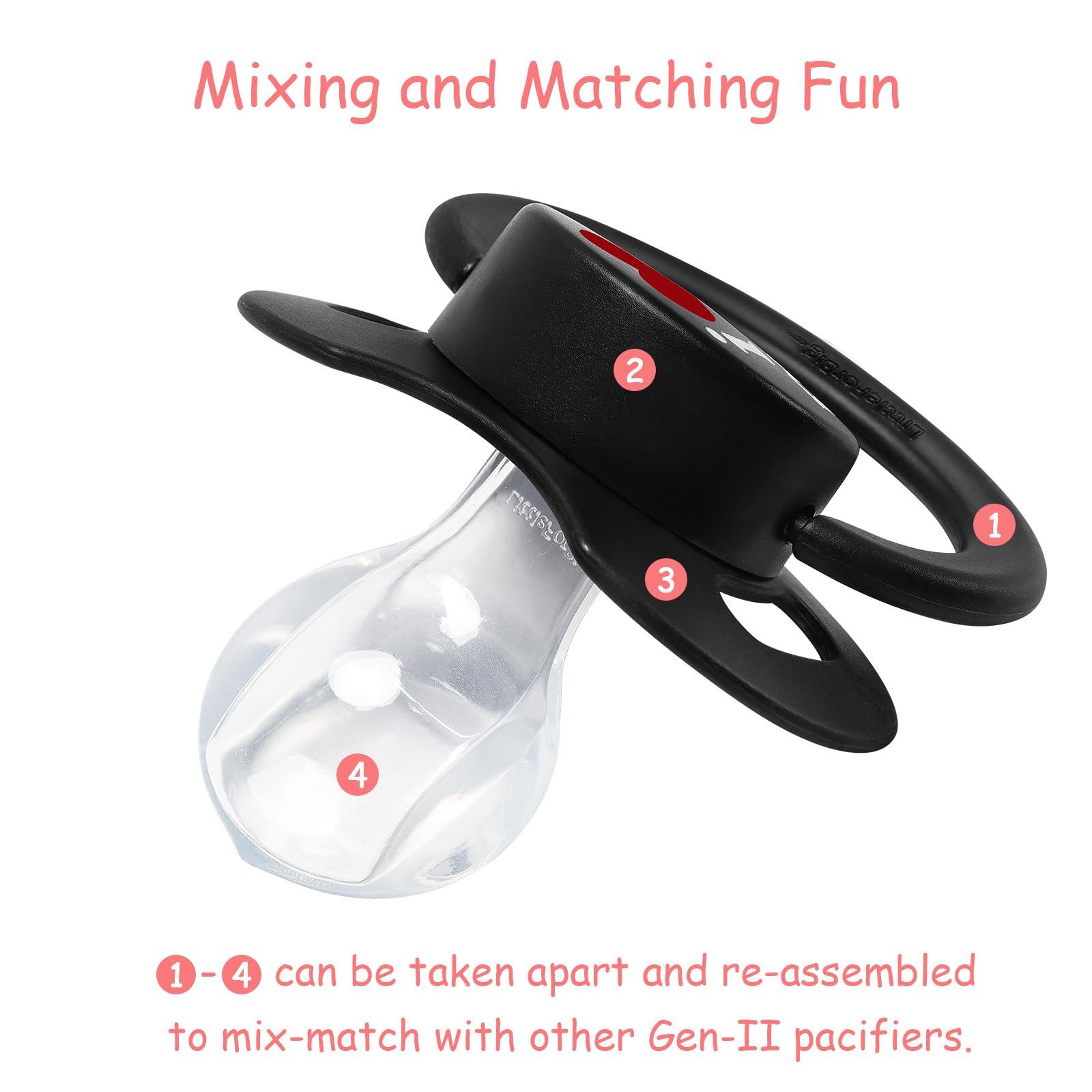 LittleForBig Bigshield Gen-II Adult Sized Printed Pacifier I Love Daddy Pattern Black - Image 3