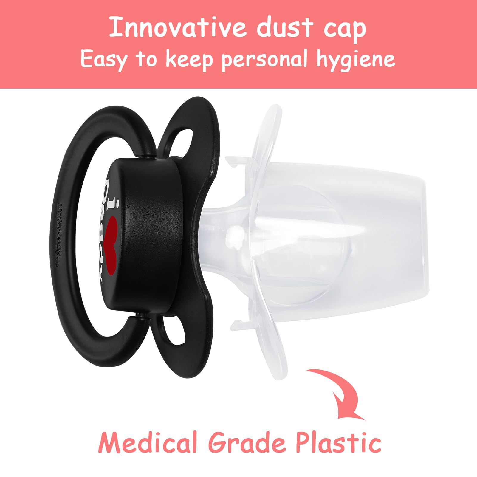 LittleForBig Bigshield Gen-II Adult Sized Printed Pacifier I Love Daddy Pattern Black - Image 5