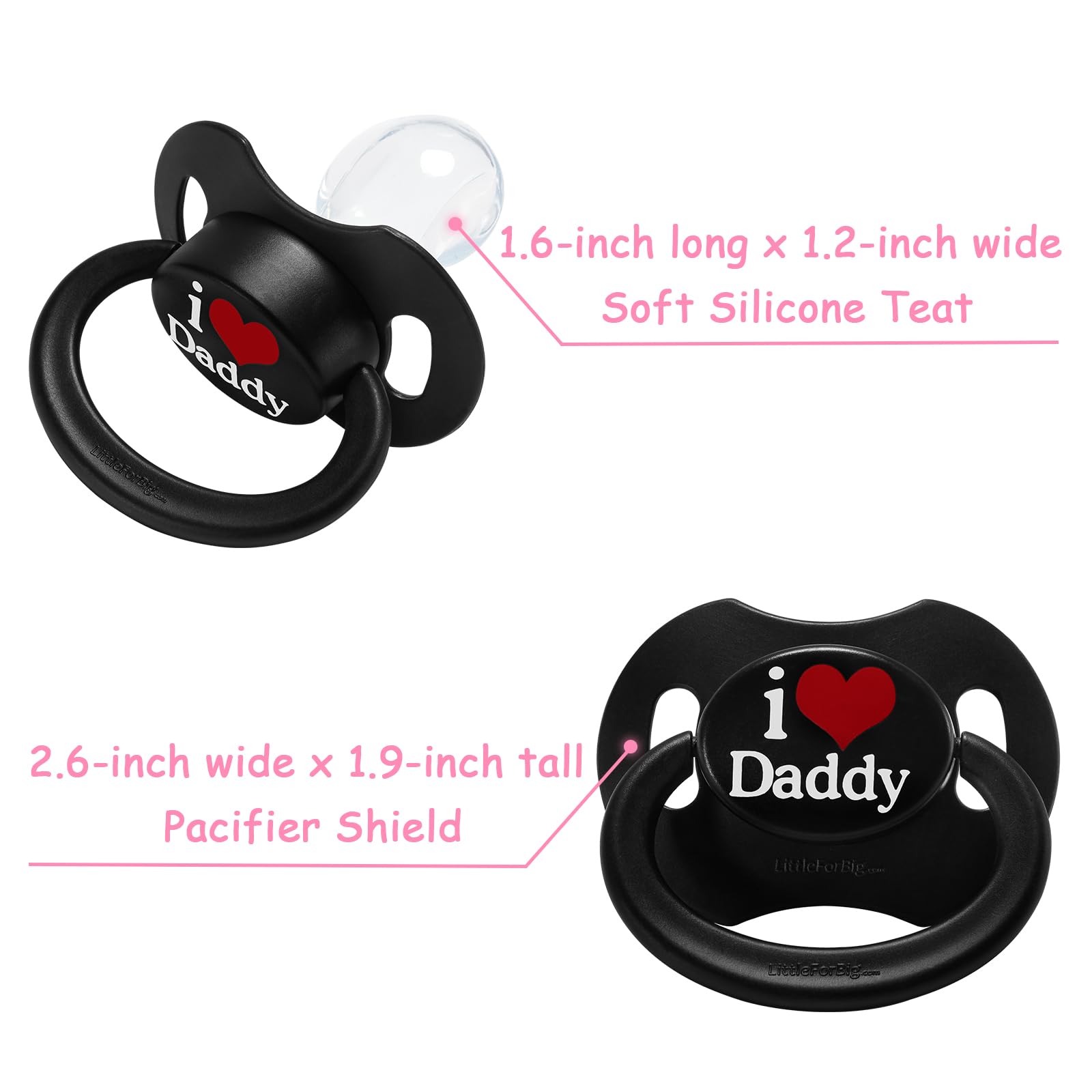 LittleForBig Bigshield Gen-II Adult Sized Printed Pacifier I Love Daddy Pattern Black - Image 6