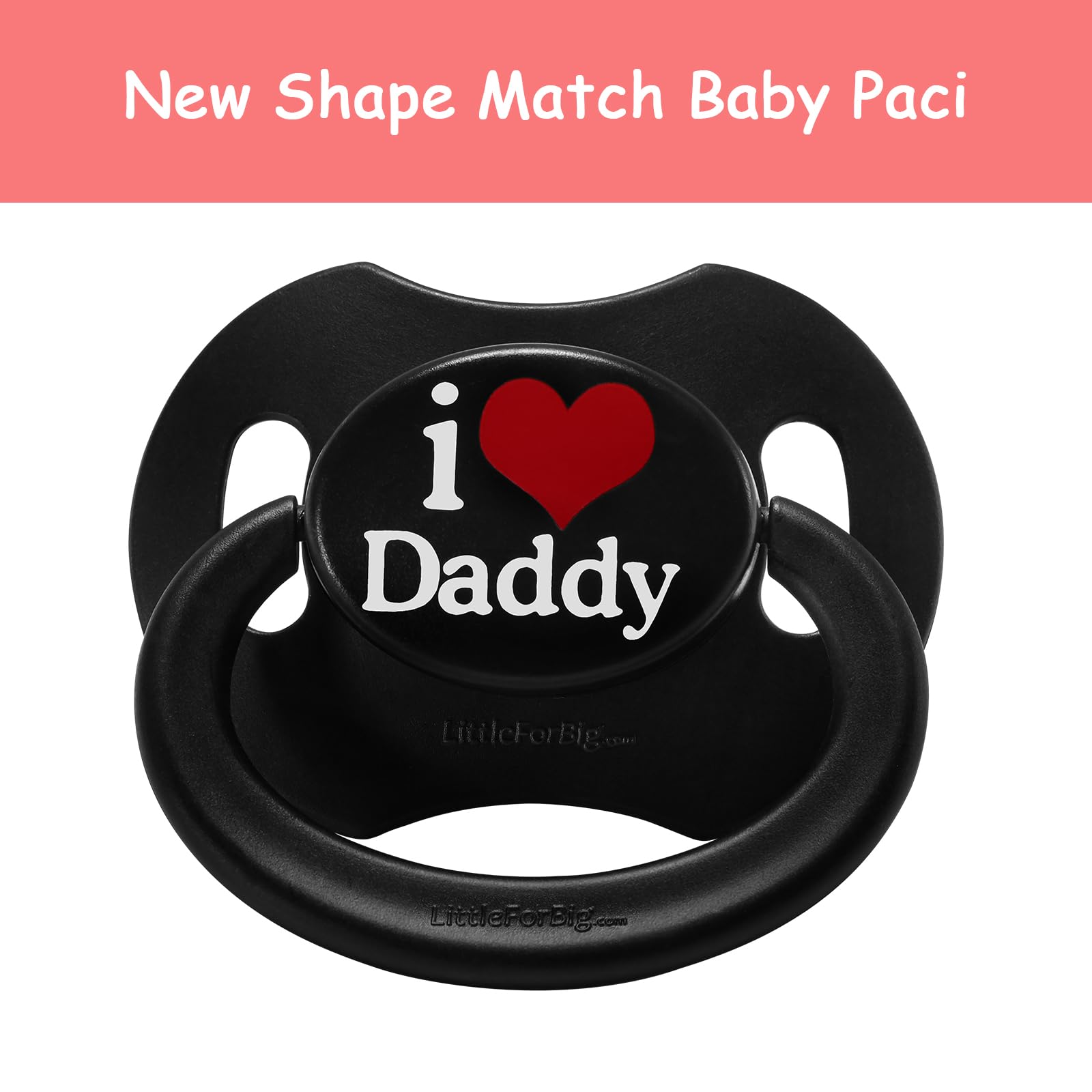 LittleForBig Bigshield Gen-II Adult Sized Printed Pacifier I Love Daddy Pattern Black - Image 9