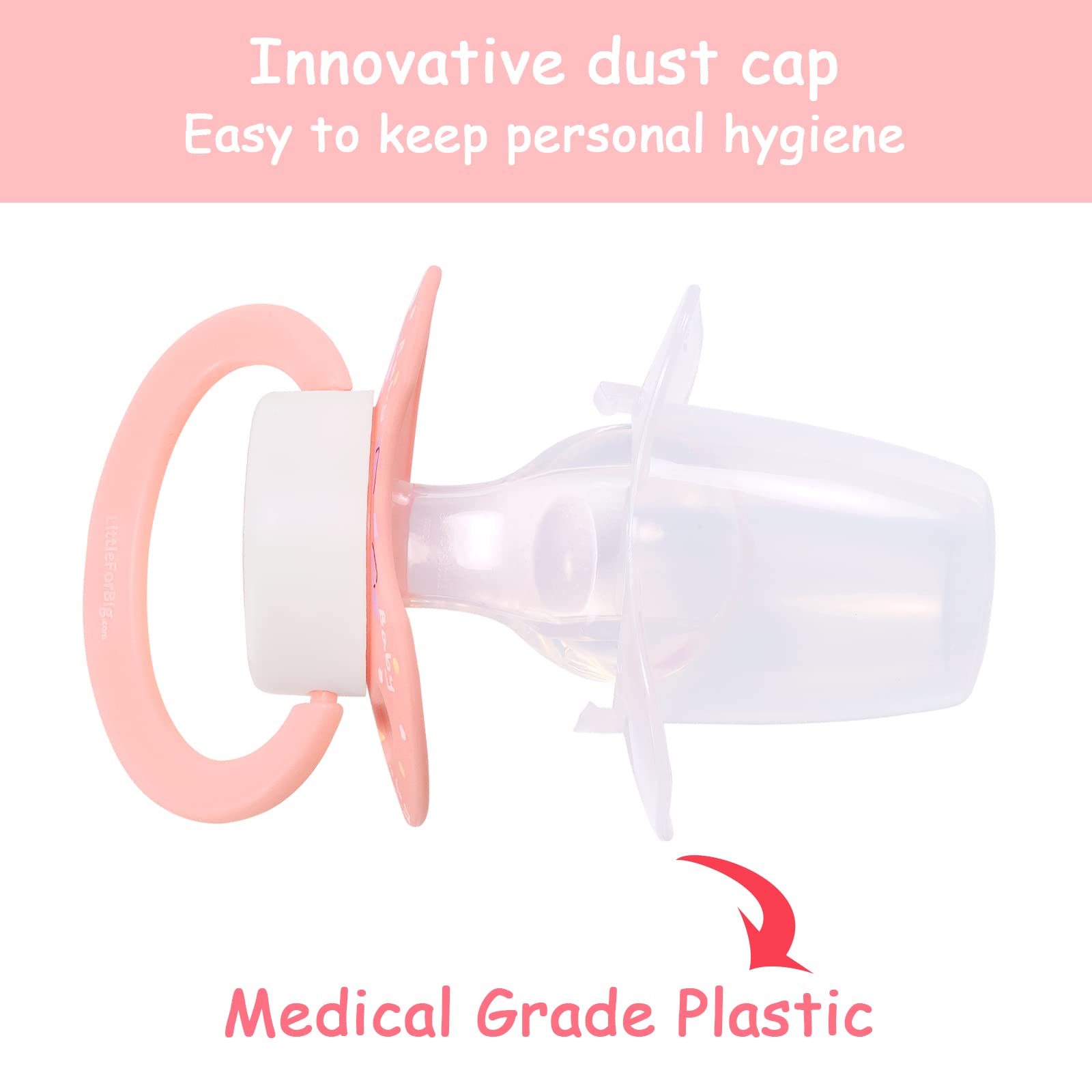 LittleForBig Bigshield Generation-II Adult Sized Pacifier Baby Cuties Pattern Pink Bunny - Image 6