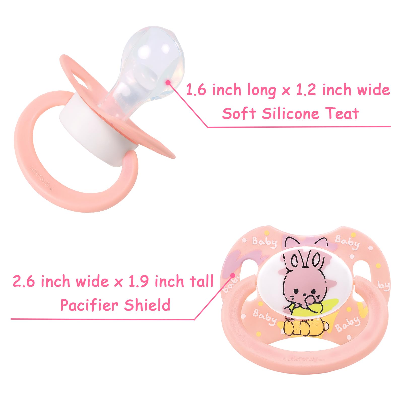 LittleForBig Bigshield Generation-II Adult Sized Pacifier Baby Cuties Pattern Pink Bunny - Image 7