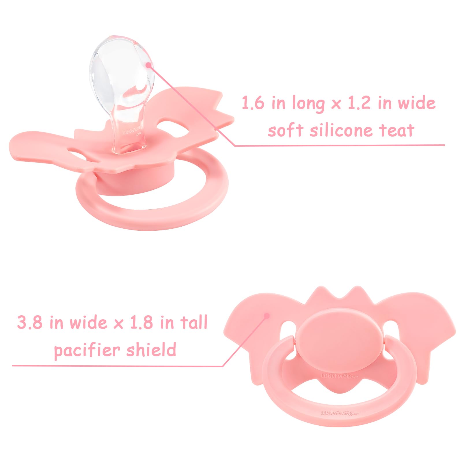 LittleForBig Bigshield Generation-II Adult Sized Pacifier - Baby Bat Pacifier Pink - Image 6