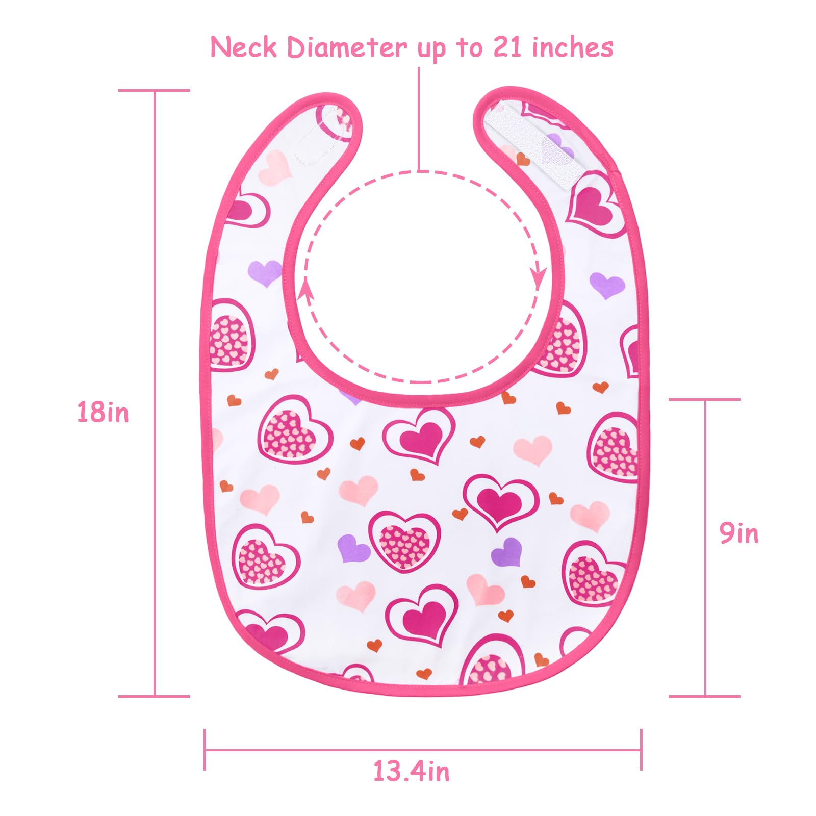 Littleforbig Cotton Waterproof Babydoll Printed Adult Bib with Adjustable Hook-and-Loop Fastener Closure - Princess Hearts Adult Bib - Image 5