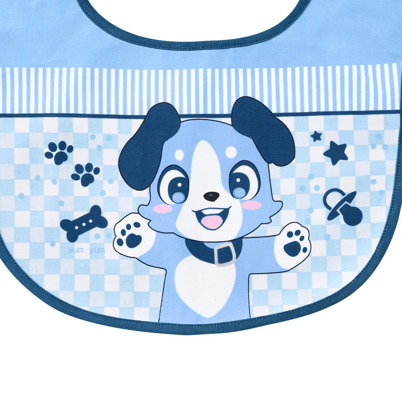 Littleforbig Cotton Waterproof Babydoll Printed Adult Bib with Adjustable Hook-and-Loop Fastener Closure - Little Blue Bib - Image 4