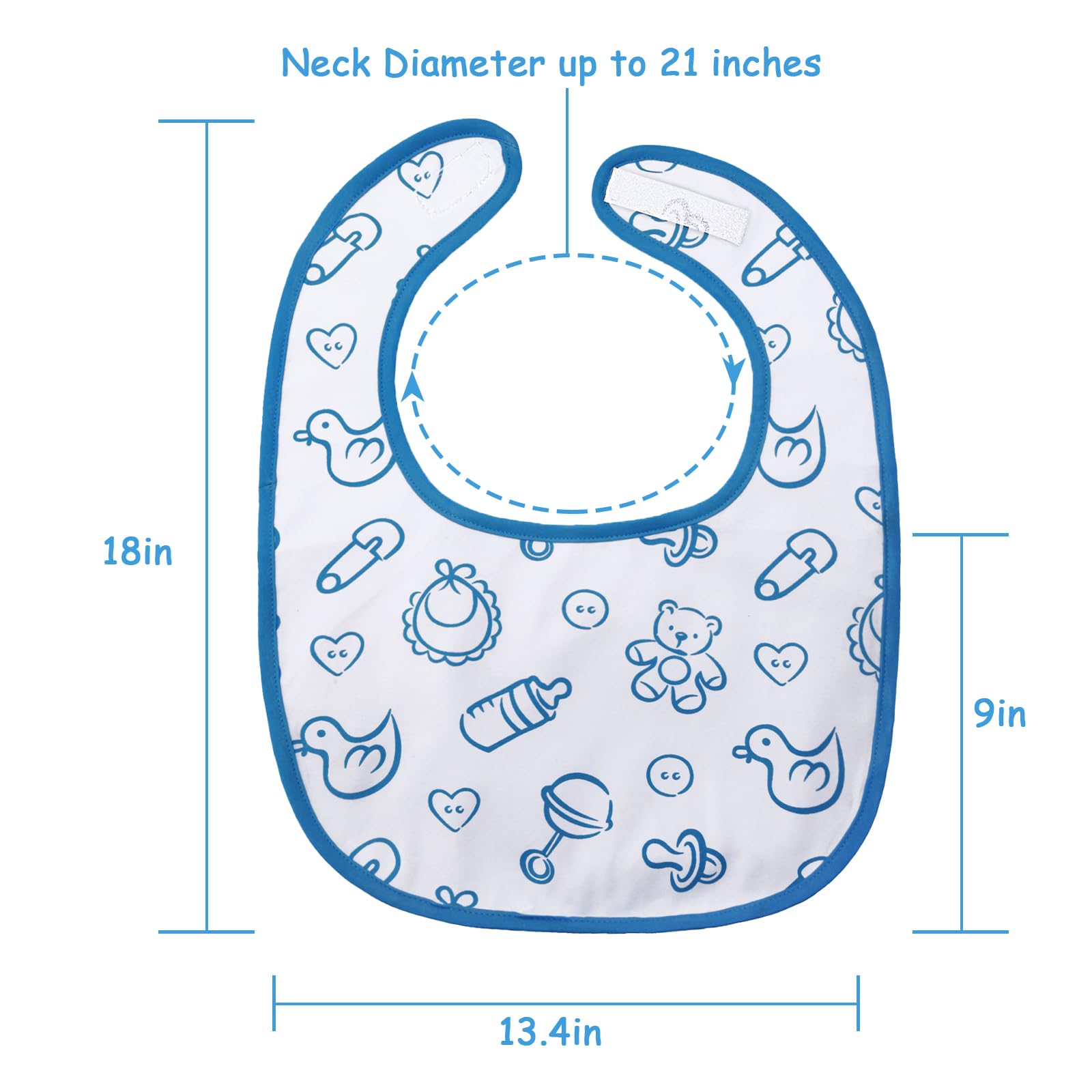 Littleforbig Cotton Waterproof Printed Adult Bib with Adjustable Hook-and-Loop Fastener Closure - Nursery Blue Adult Bib - Image 4