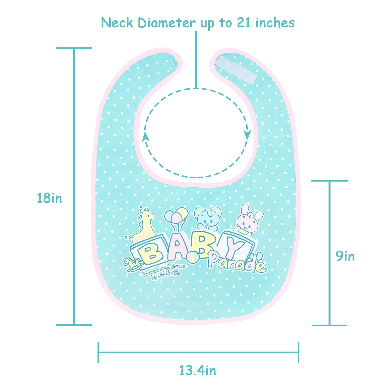 Littleforbig Cotton Waterproof Printed Adult Bib with Adjustable Hook-and-Loop Fastener Closure - Parade Adult Bib - Image 4