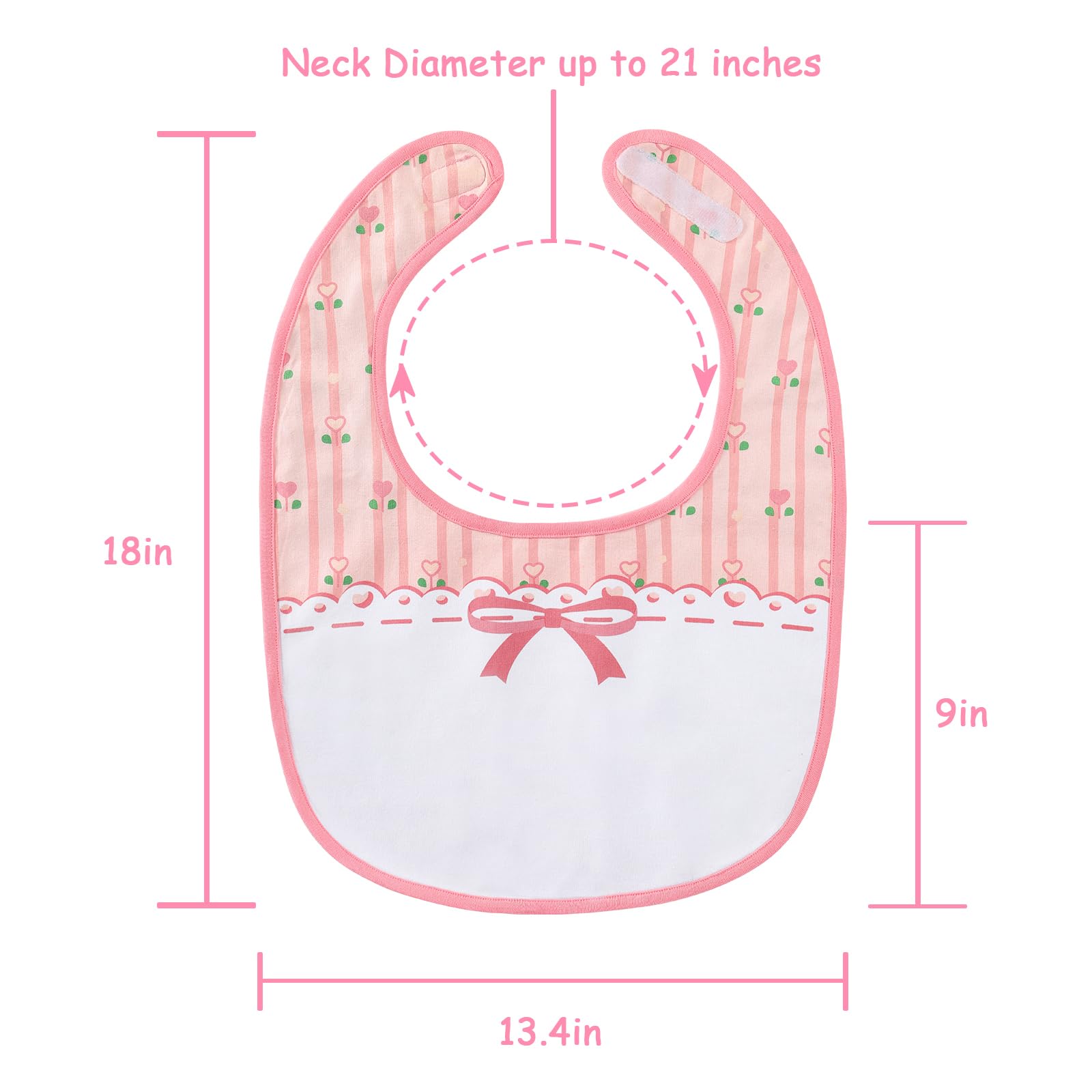 Littleforbig Cotton Waterproof Printed Pink Floral Adult Bib with Adjustable Hook-and-Loop Fastener Closure - Image 5