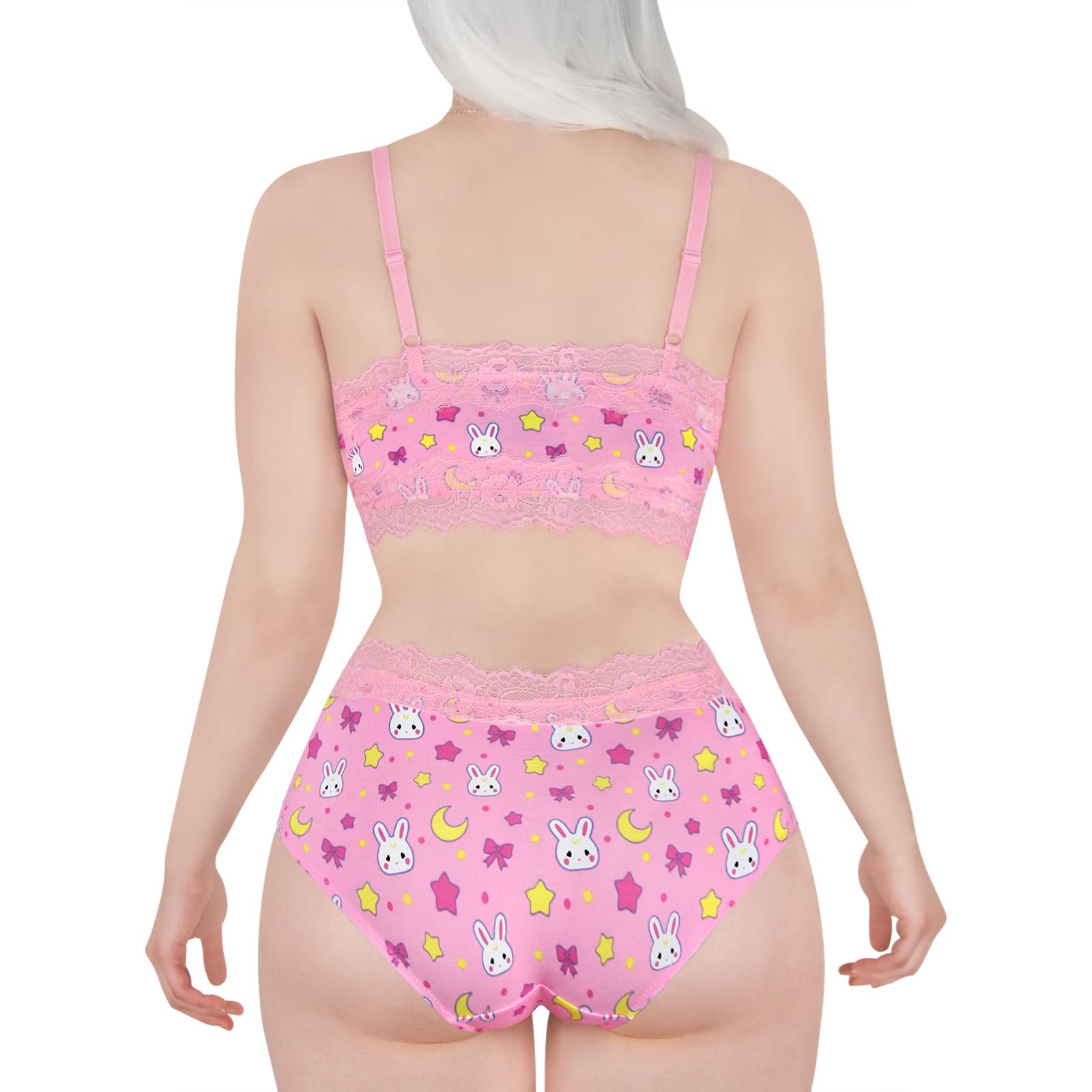 Littleforbig Lacy Trim Women Nightwear Strap Sleepwear Cami Top Shorts Lingerie bralette loungewear Set - Sweet Usagi - Image 3