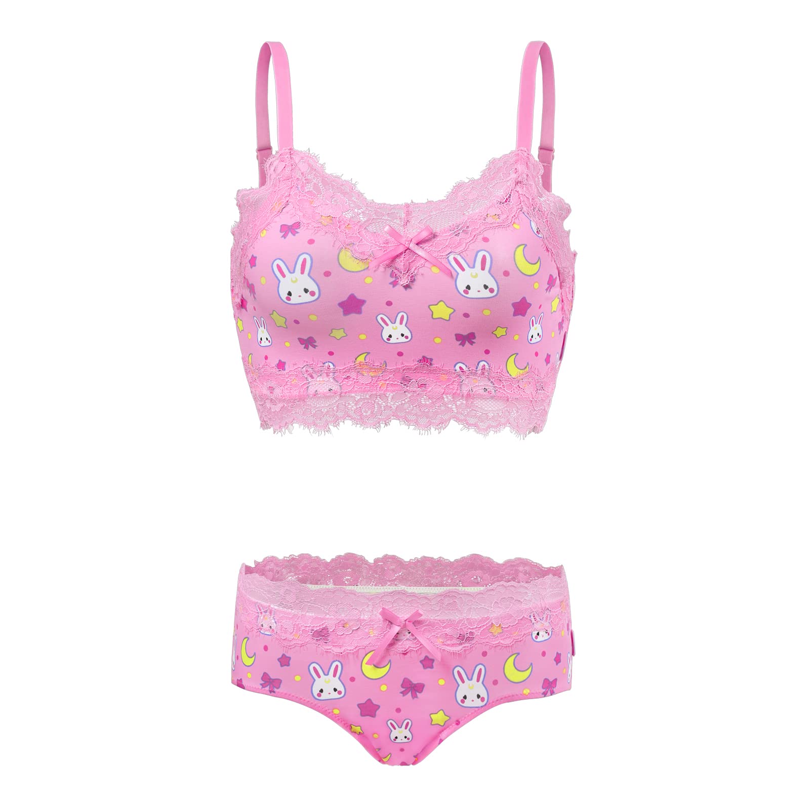 Littleforbig Lacy Trim Women Nightwear Strap Sleepwear Cami Top Shorts Lingerie bralette loungewear Set - Sweet Usagi - Image 4