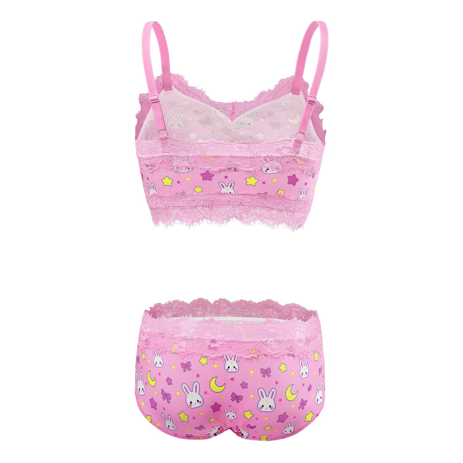 Littleforbig Lacy Trim Women Nightwear Strap Sleepwear Cami Top Shorts Lingerie bralette loungewear Set - Sweet Usagi - Image 6