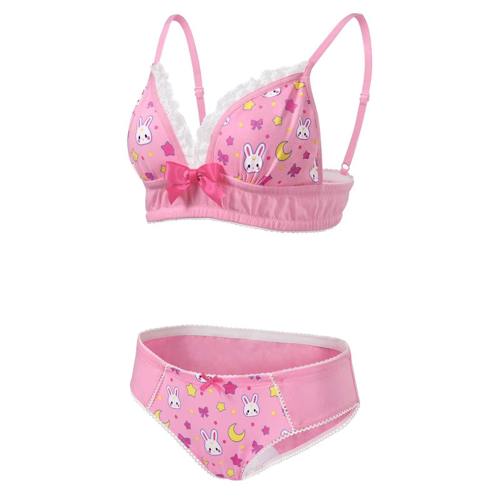 Littleforbig Lacy Trim Women Nightwear Strap Sleepwear Cami Top Shorts Lingerie loungewear - Usagi Moon Fancy Bralette Set - Image 5