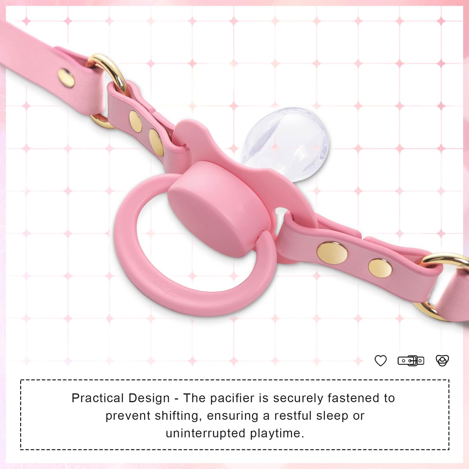 Littleforbig Leather Adjustable Strap Gen II Pacifier & Gag Set Pink - Image 3