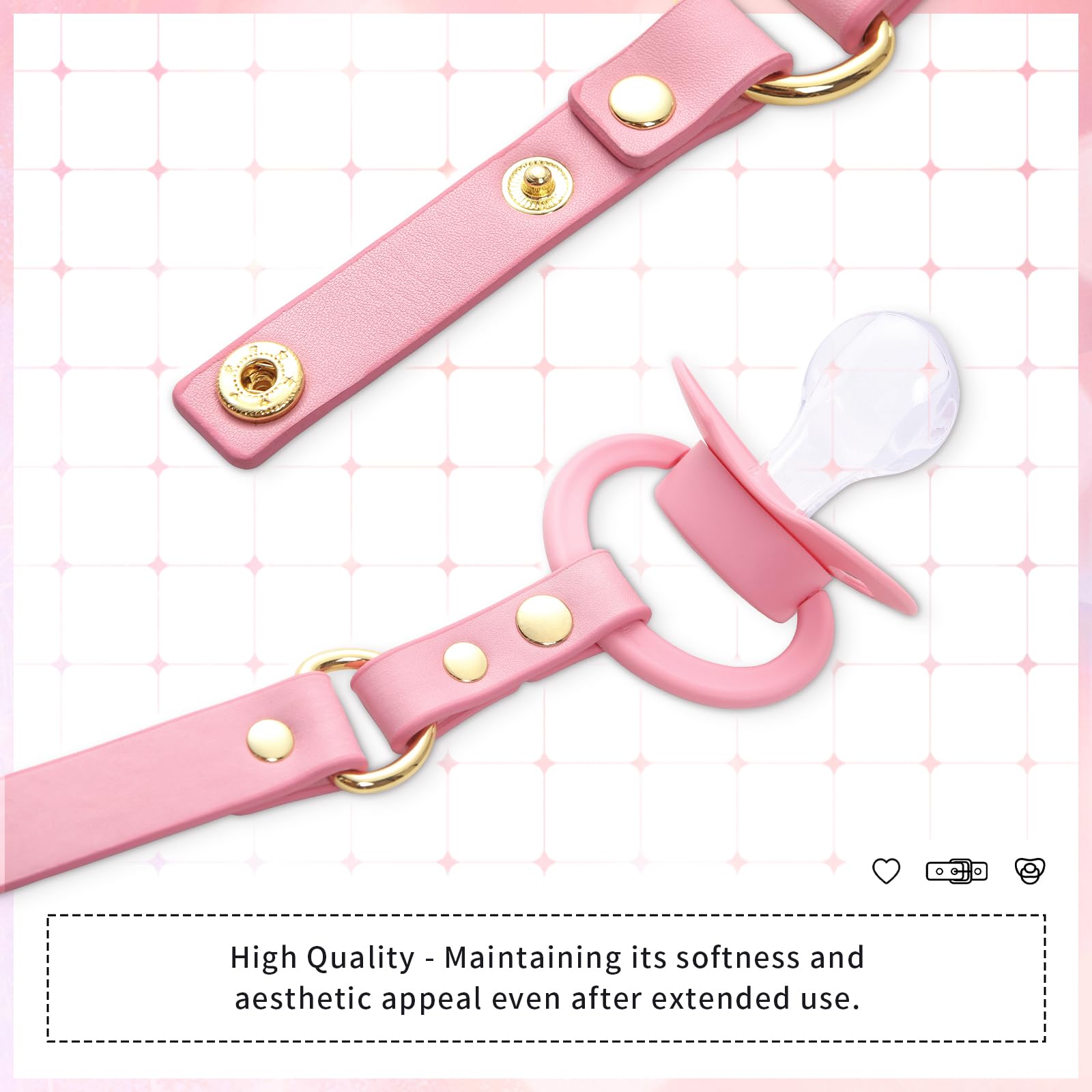 Littleforbig Leather Adjustable Strap Gen II Pacifier & Gag Set Pink - Image 5