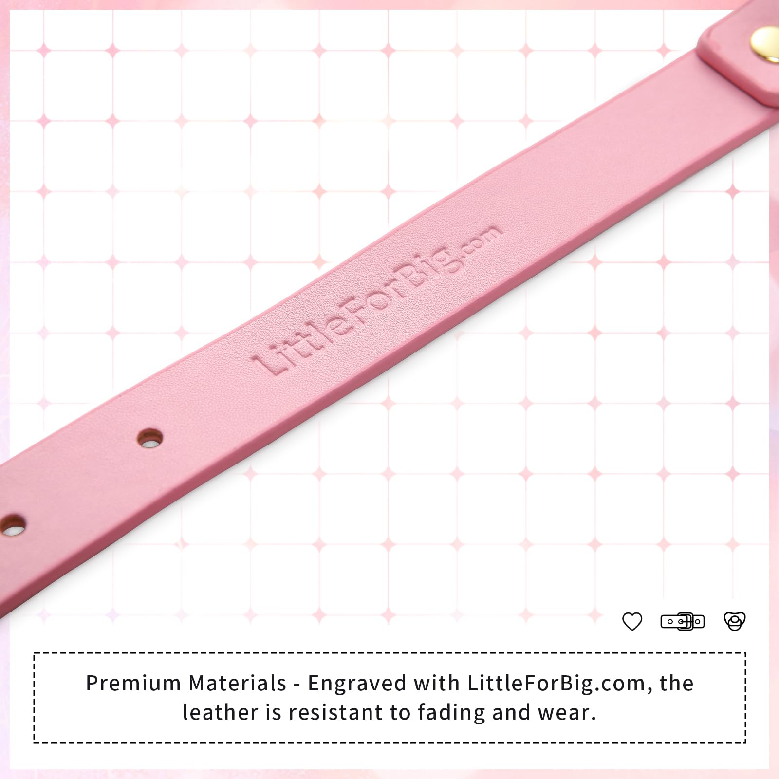 Littleforbig Leather Adjustable Strap Gen II Pacifier & Gag Set Pink - Image 7