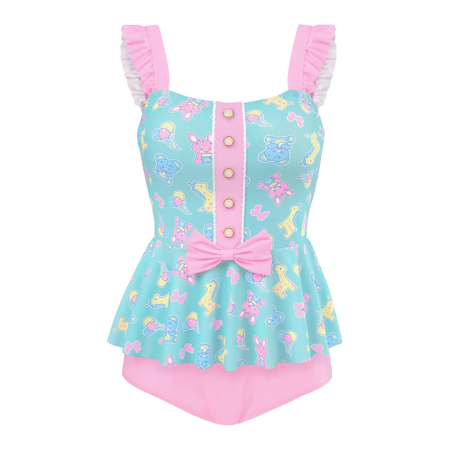 Littleforbig Modest Kawaii Camisole Ruffled Straps One Piece Swimwear Bathing Suit Swimsuit - Baby Parade Swimsuit - Image 5
