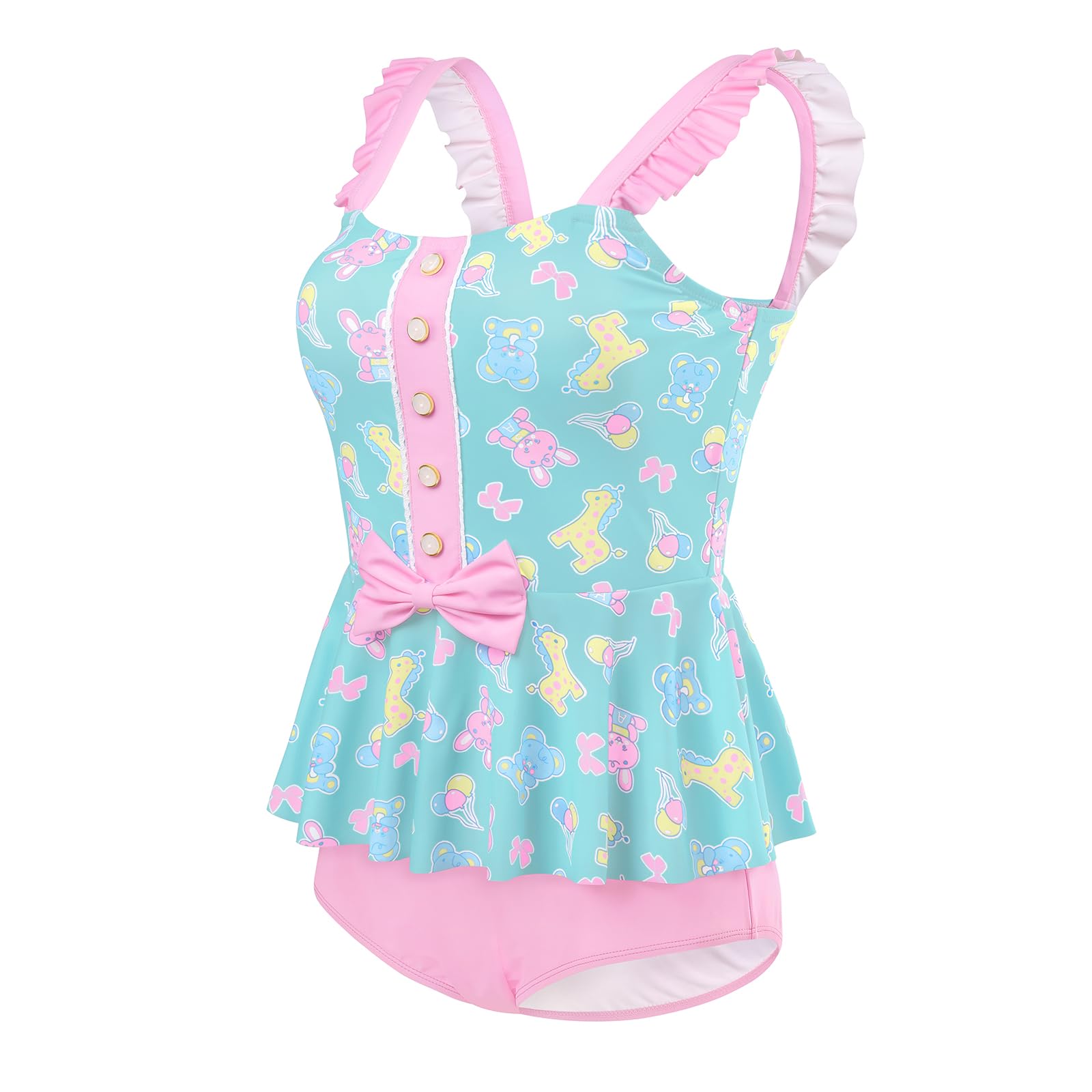 Littleforbig Modest Kawaii Camisole Ruffled Straps One Piece Swimwear Bathing Suit Swimsuit - Baby Parade Swimsuit - Image 6