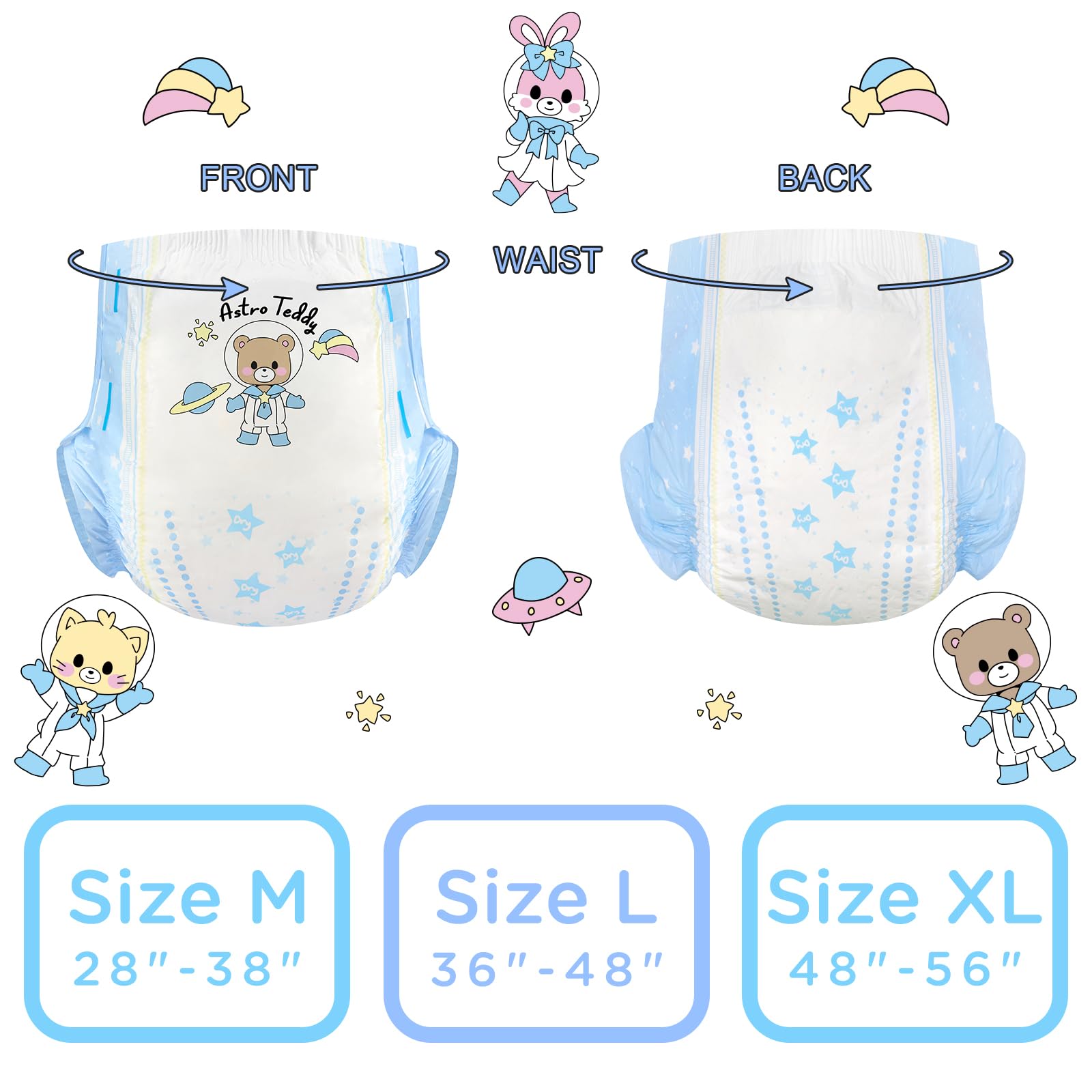 Littleforbig Printed Adult Brief Diapers 10 Pieces - Astro Babies (Medium 28"-38") - Image 6