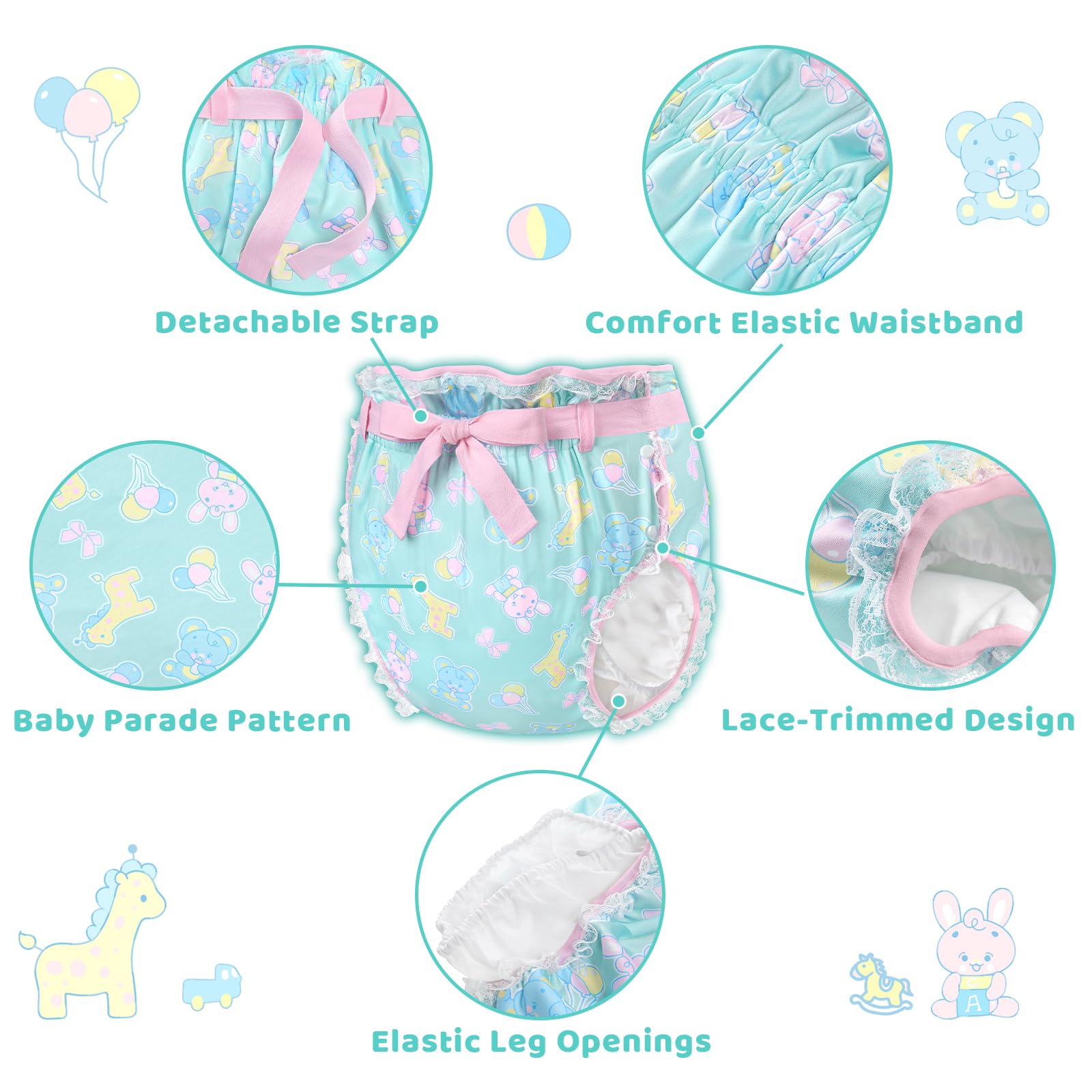 Littleforbig Silky Adult Ribbon Omutsu Diaper Wrap Cover Adjustable Reusable Waterproof - Baby Parade Repeating Pattern - Image 3