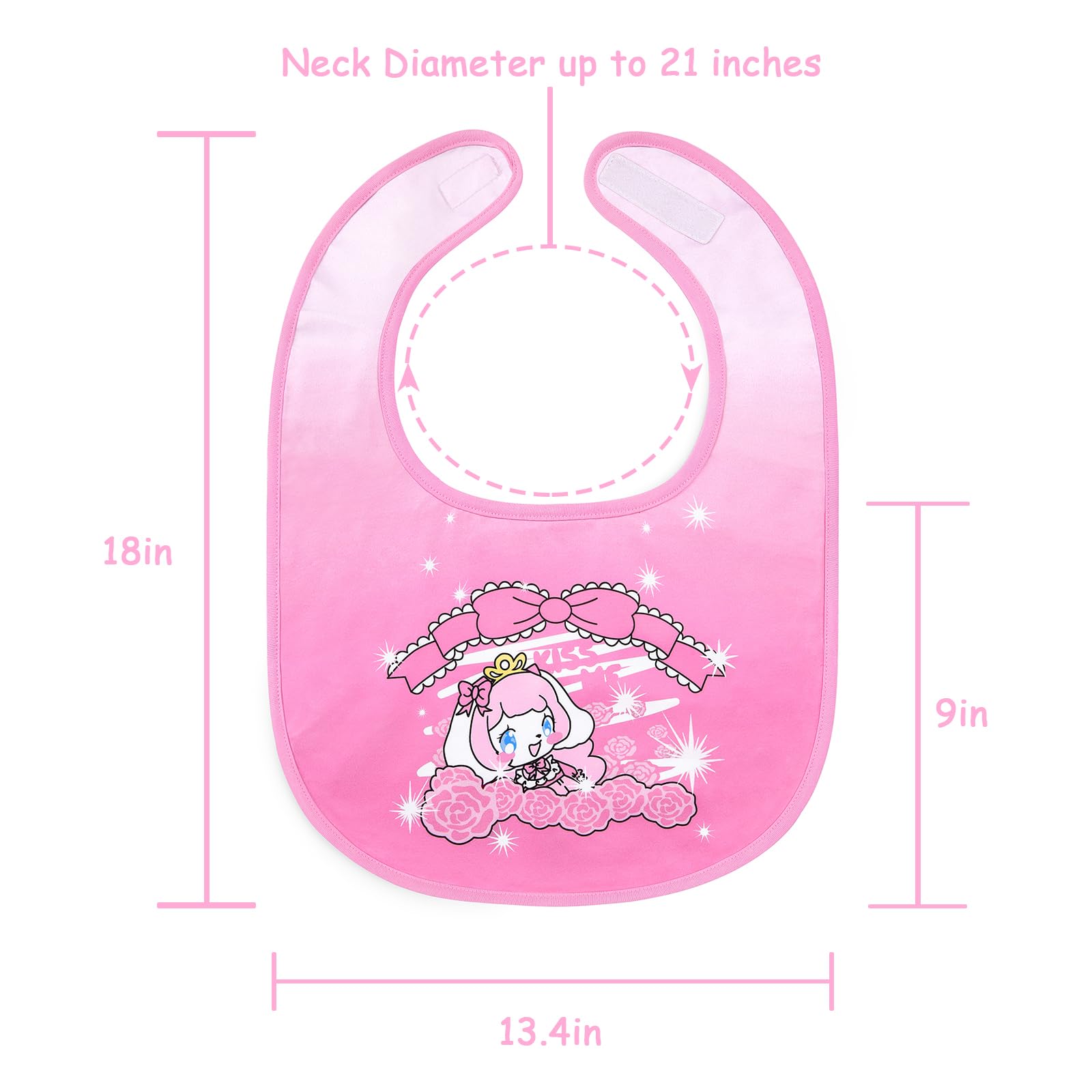 Littleforbig Silky Waterproof Babydoll Printed Adult Bib with Adjustable Hook-and-Loop Fastener Closure - Little Beauty Adult Bib - Image 5
