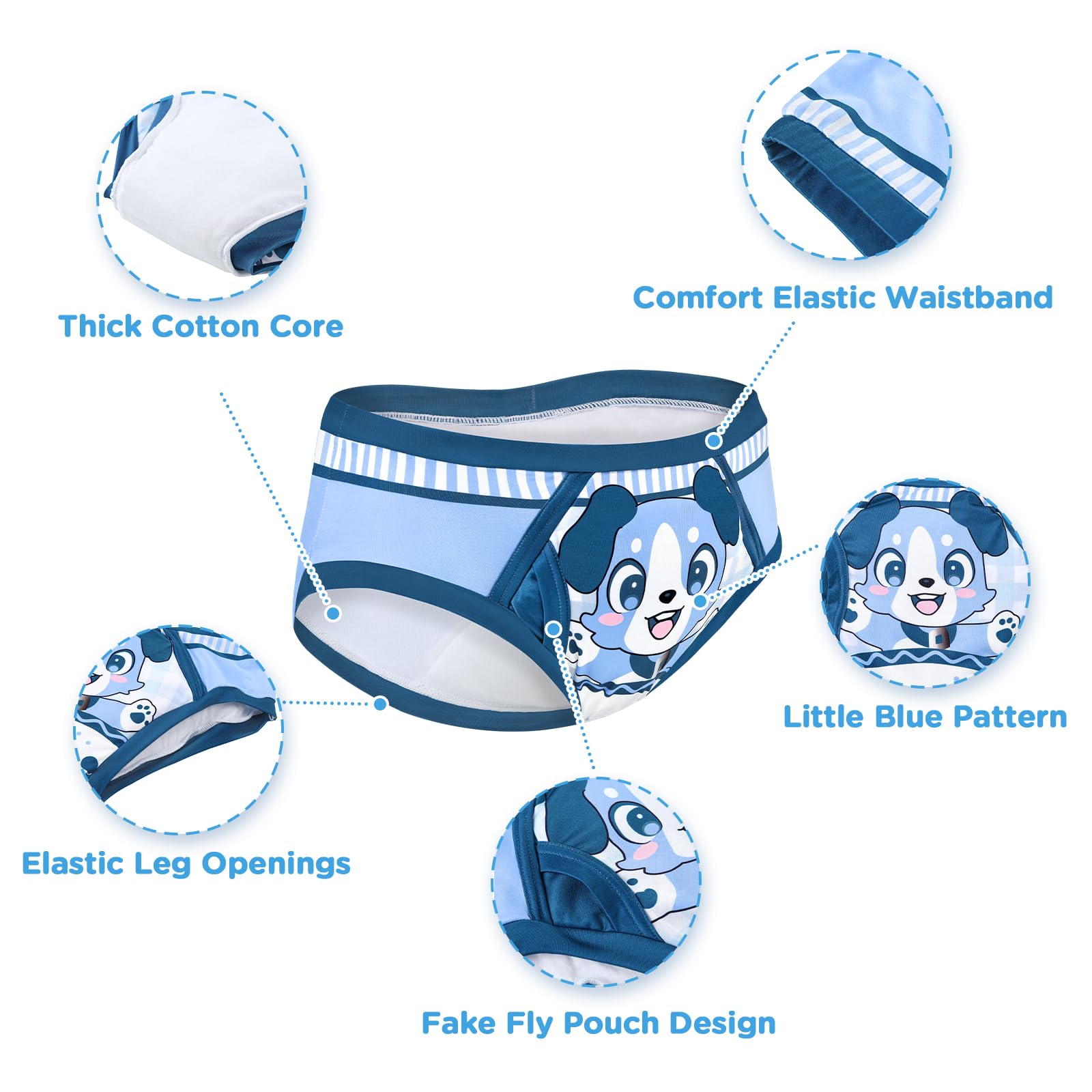 Littleforbig Soft Silky Underwear Comfortable Washable Reusable Waterproof Adult Briefs Training Pants - Little Blue M - Image 3