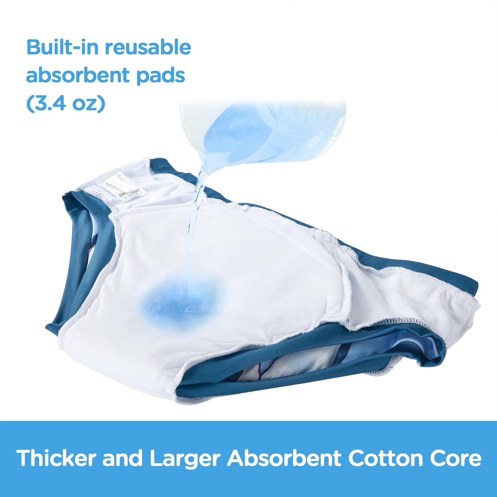 Littleforbig Soft Silky Underwear Comfortable Washable Reusable Waterproof Adult Briefs Training Pants - Little Blue M - Image 4