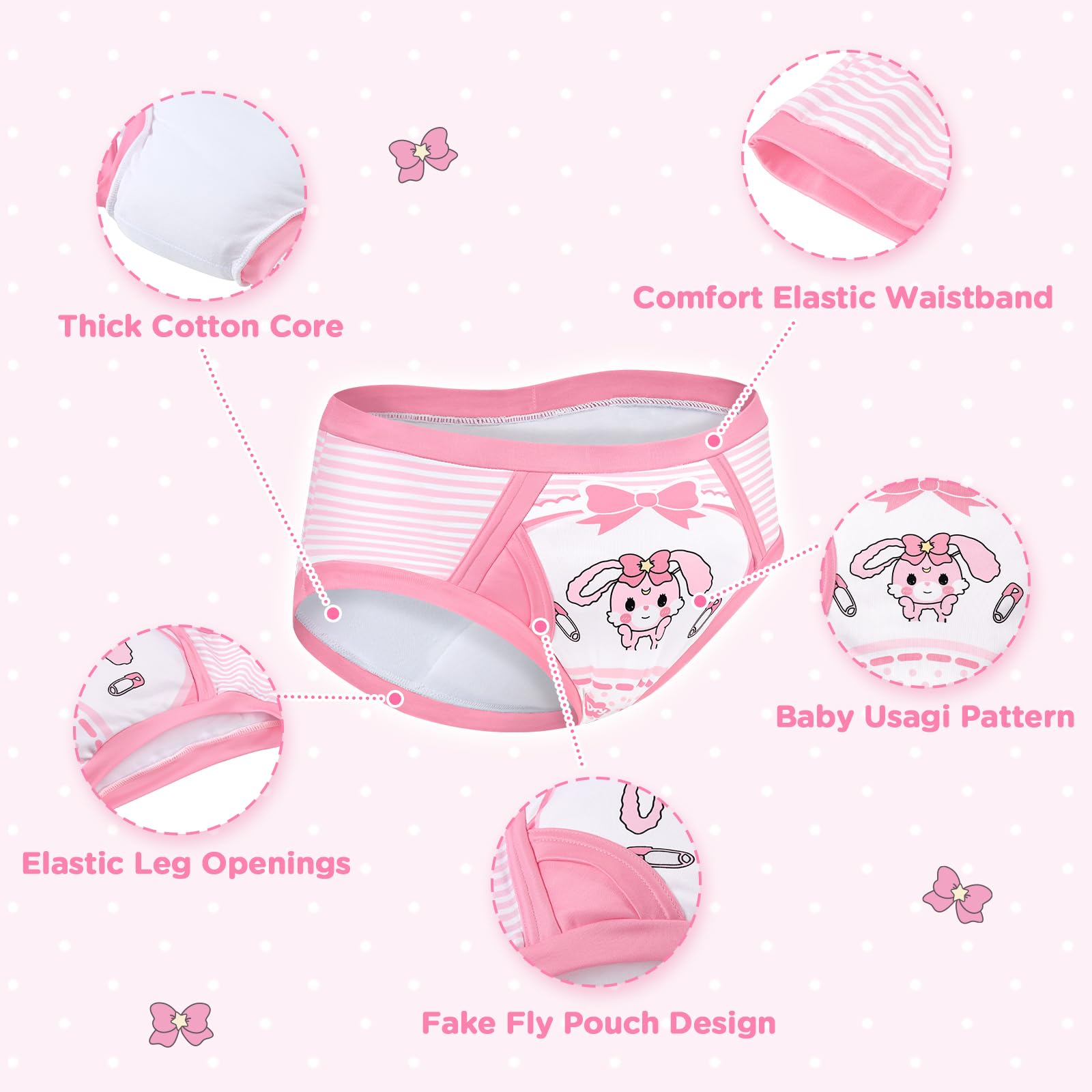 Littleforbig Soft Silky Underwear Comfortable Washable Reusable Waterproof Adult Briefs Training Pants - Baby Usagi M - Image 3