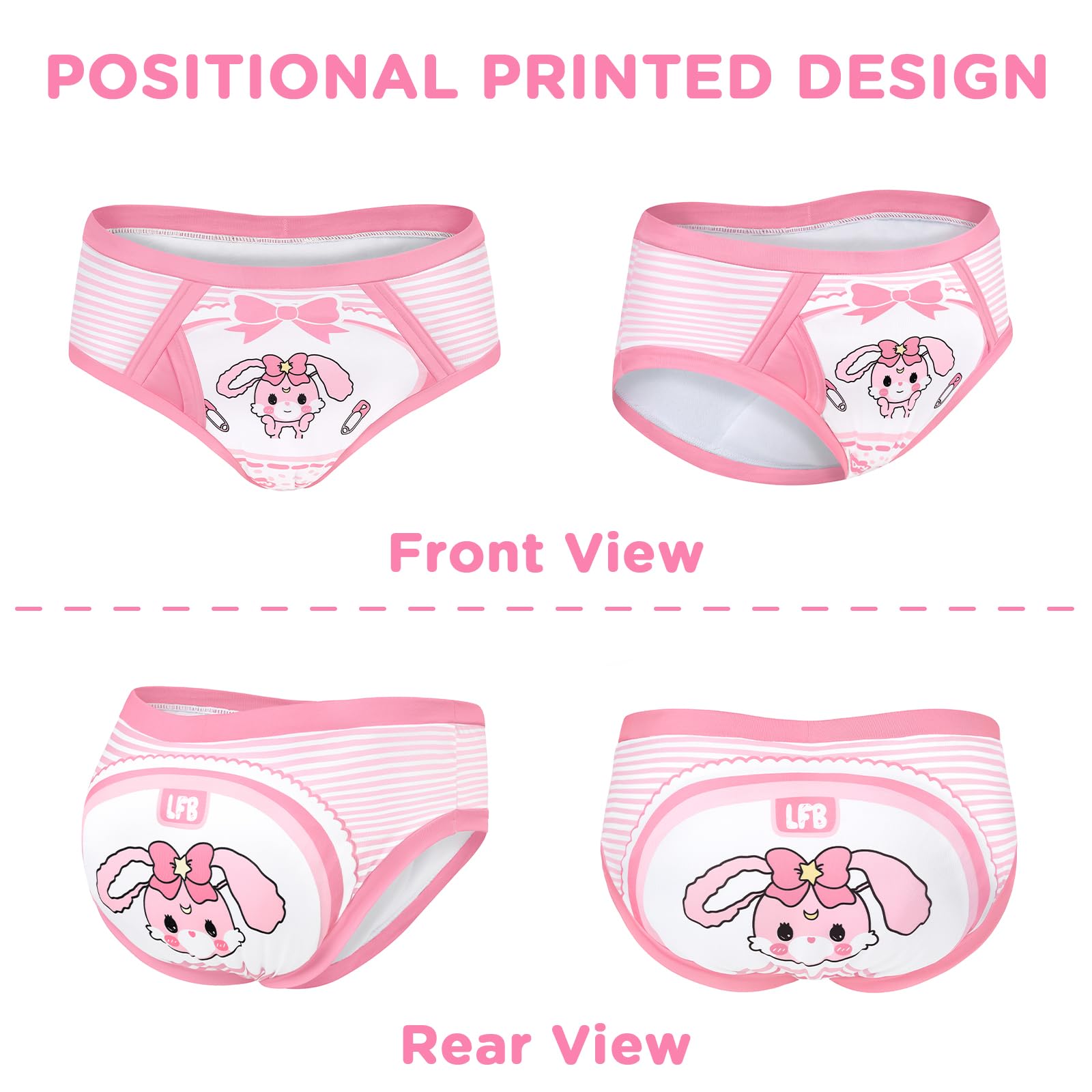 Littleforbig Soft Silky Underwear Comfortable Washable Reusable Waterproof Adult Briefs Training Pants - Baby Usagi M - Image 5