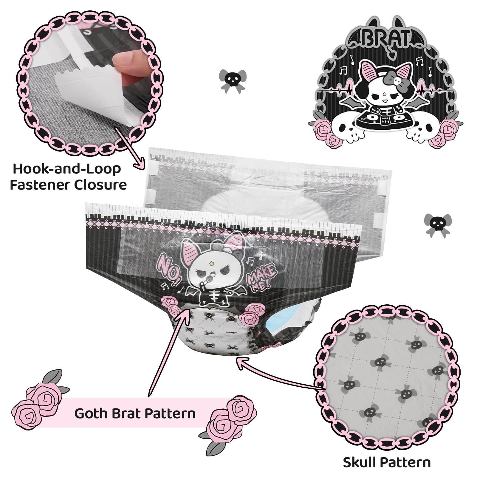 Littleforbig Ultra Absorbent 7000 mL Printed Diaper 2 Pieces - Goth Brat (Large 36"-48") - Image 3