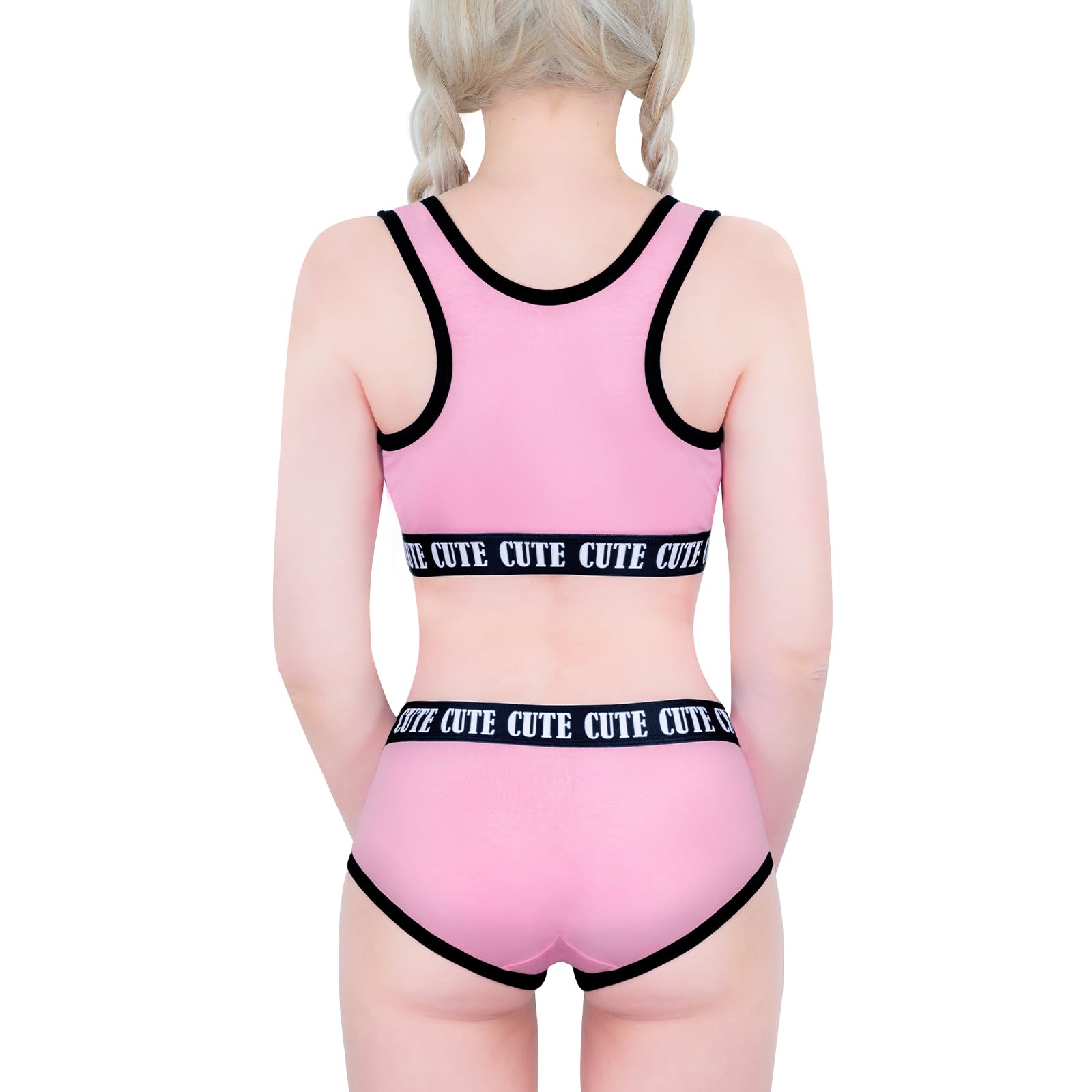 Littleforbig Unisex Cotton Camisole and Panties Sports Loungewear Bralette Set – Sissy University Bralette Set Magenta - Image 3