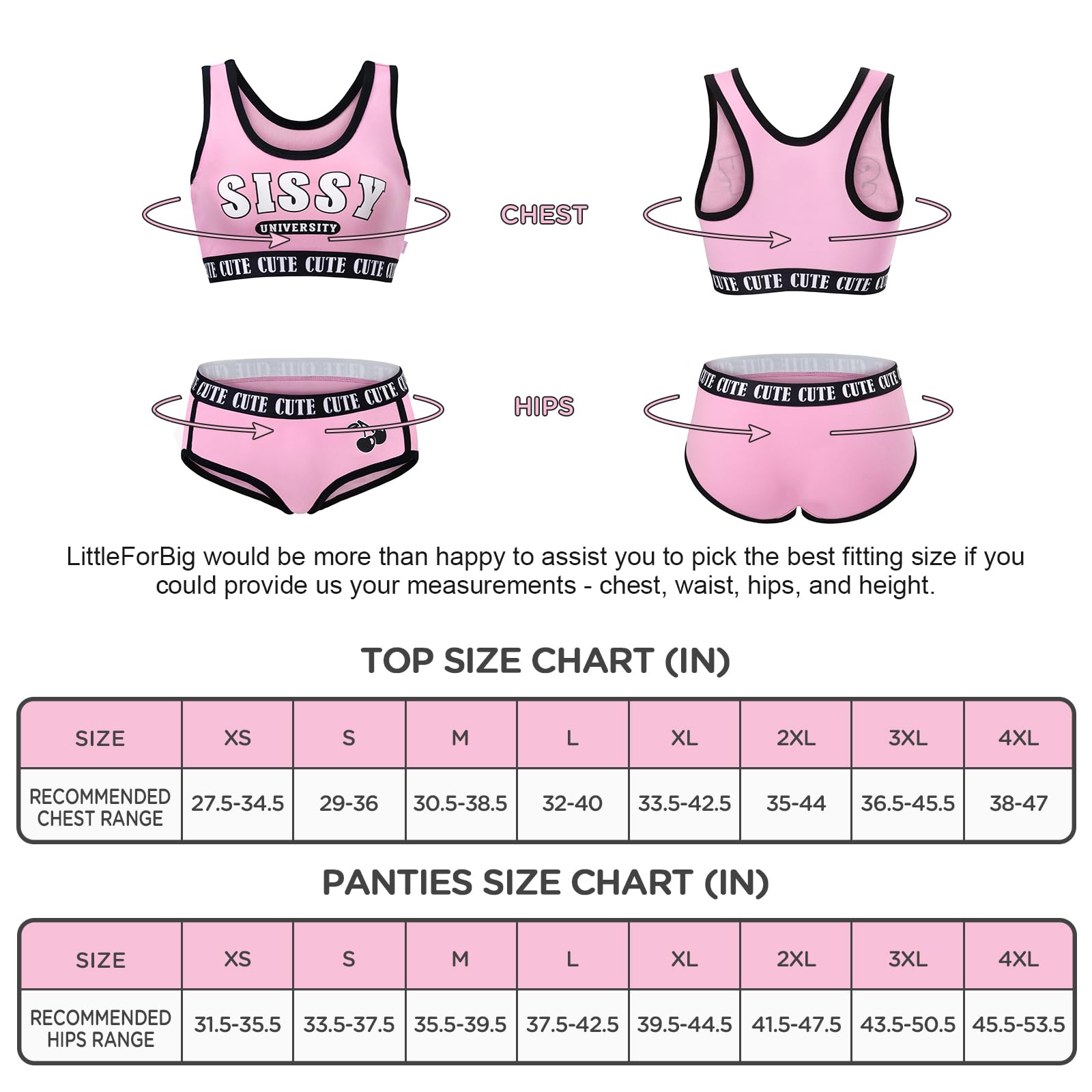 Littleforbig Unisex Cotton Camisole and Panties Sports Loungewear Bralette Set – Sissy University Bralette Set Magenta - Image 4