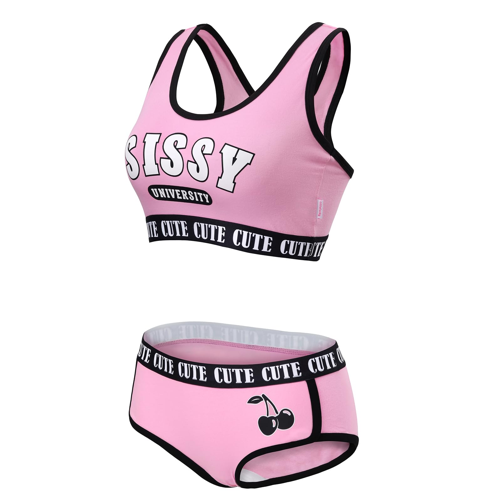 Littleforbig Unisex Cotton Camisole and Panties Sports Loungewear Bralette Set – Sissy University Bralette Set Magenta - Image 6