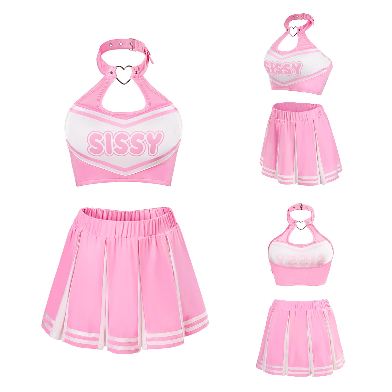 Littleforbig Unisex Heartbreaker Collared Sleepwear Lingerie Loungewear Sissy Game Day Cheerleader Skirt Set 2 Pieces - Image 6