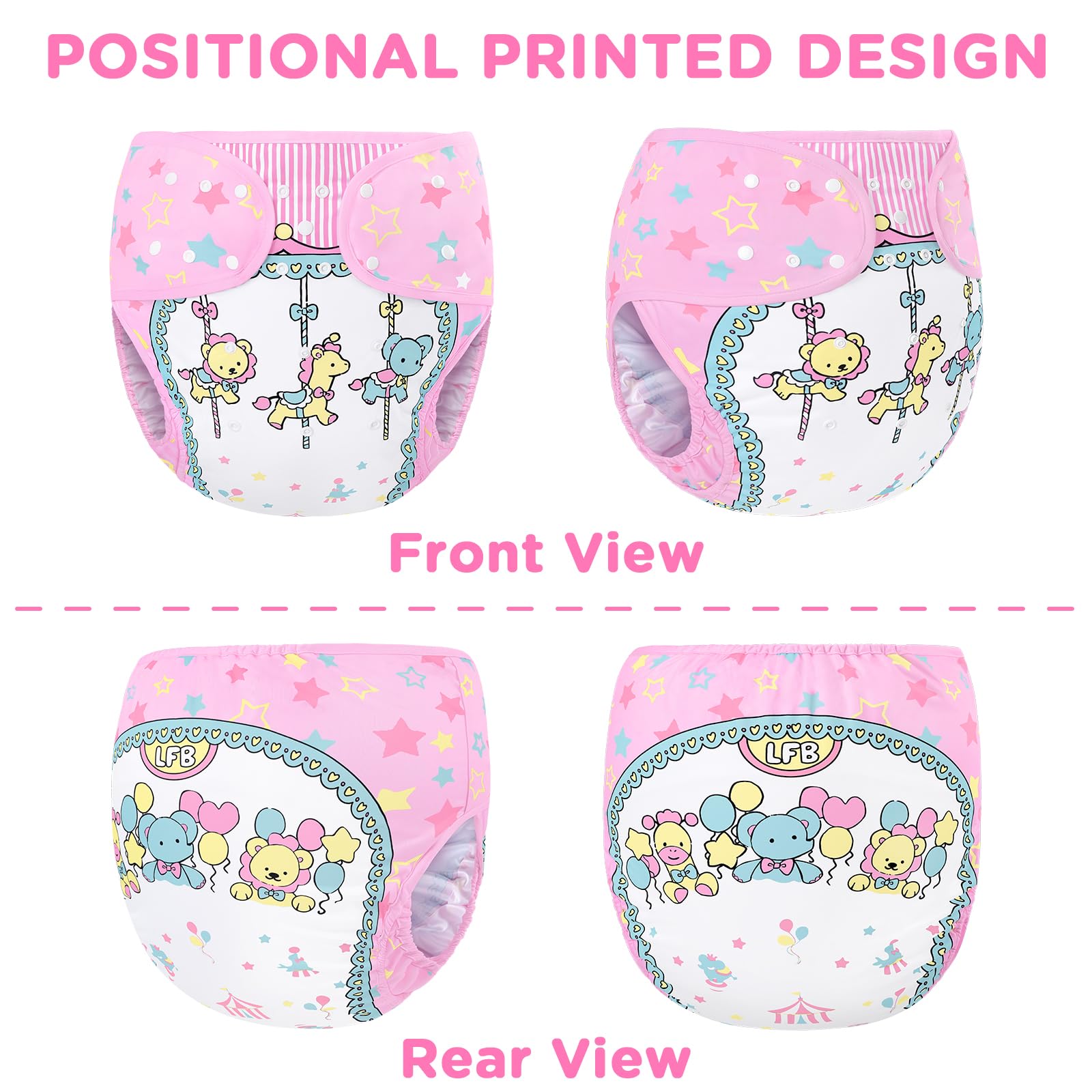 Littleforbig Washable Adjustable Reusable Waterproof Cloth Adult Diaper Wrap Cover One Size - Little Circus - Image 5
