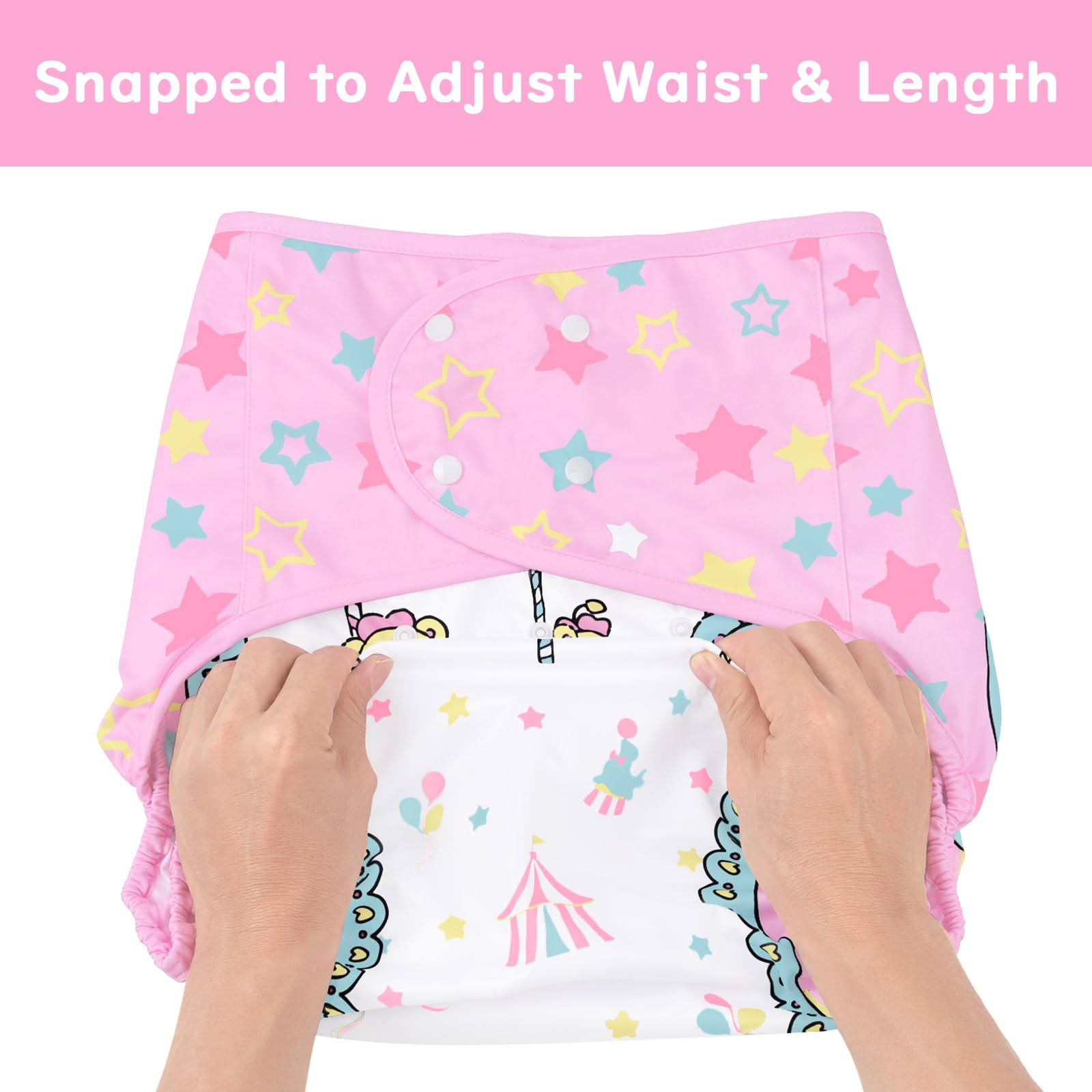 Littleforbig Washable Adjustable Reusable Waterproof Cloth Adult Diaper Wrap Cover One Size - Little Circus - Image 6