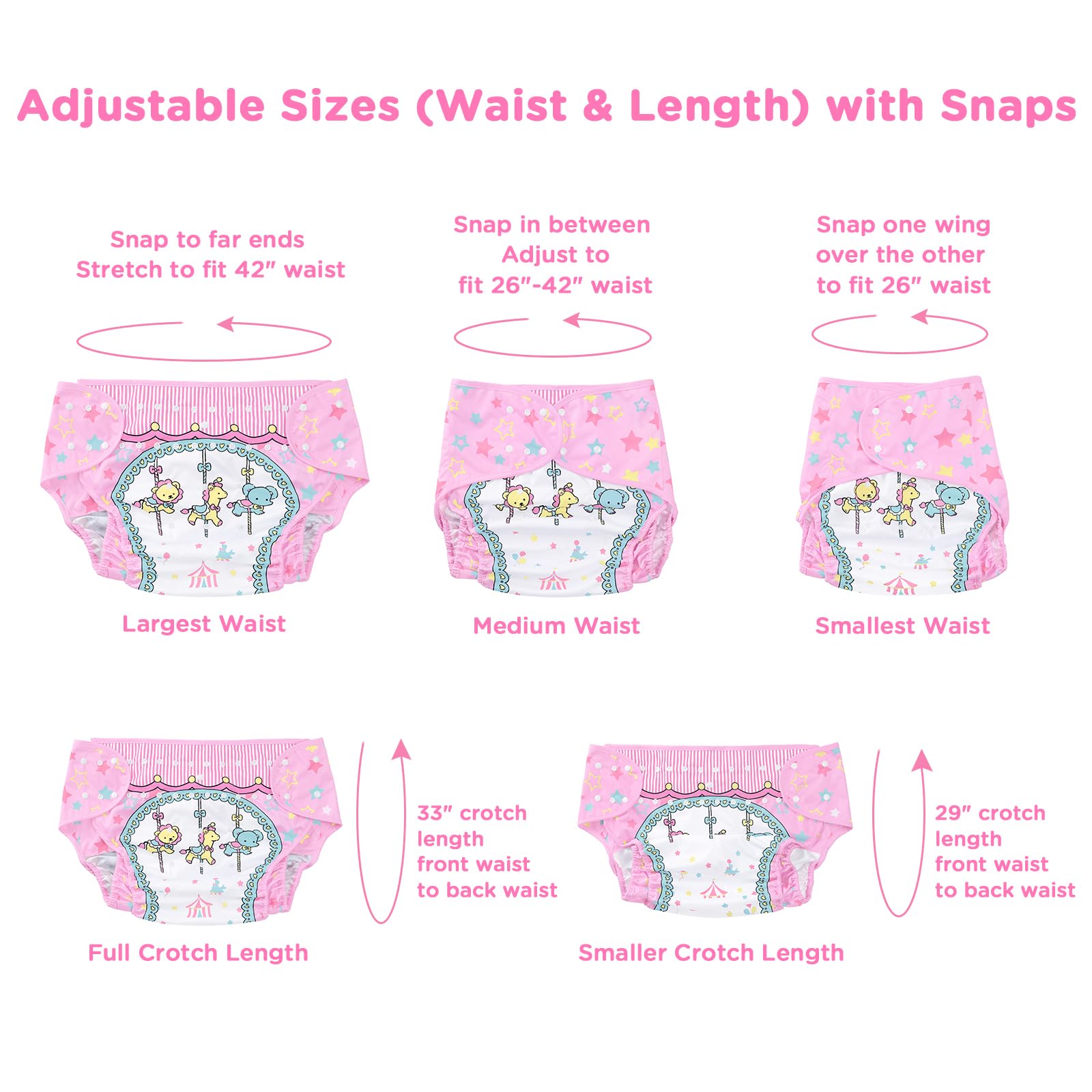 Littleforbig Washable Adjustable Reusable Waterproof Cloth Adult Diaper Wrap Cover One Size - Little Circus - Image 7