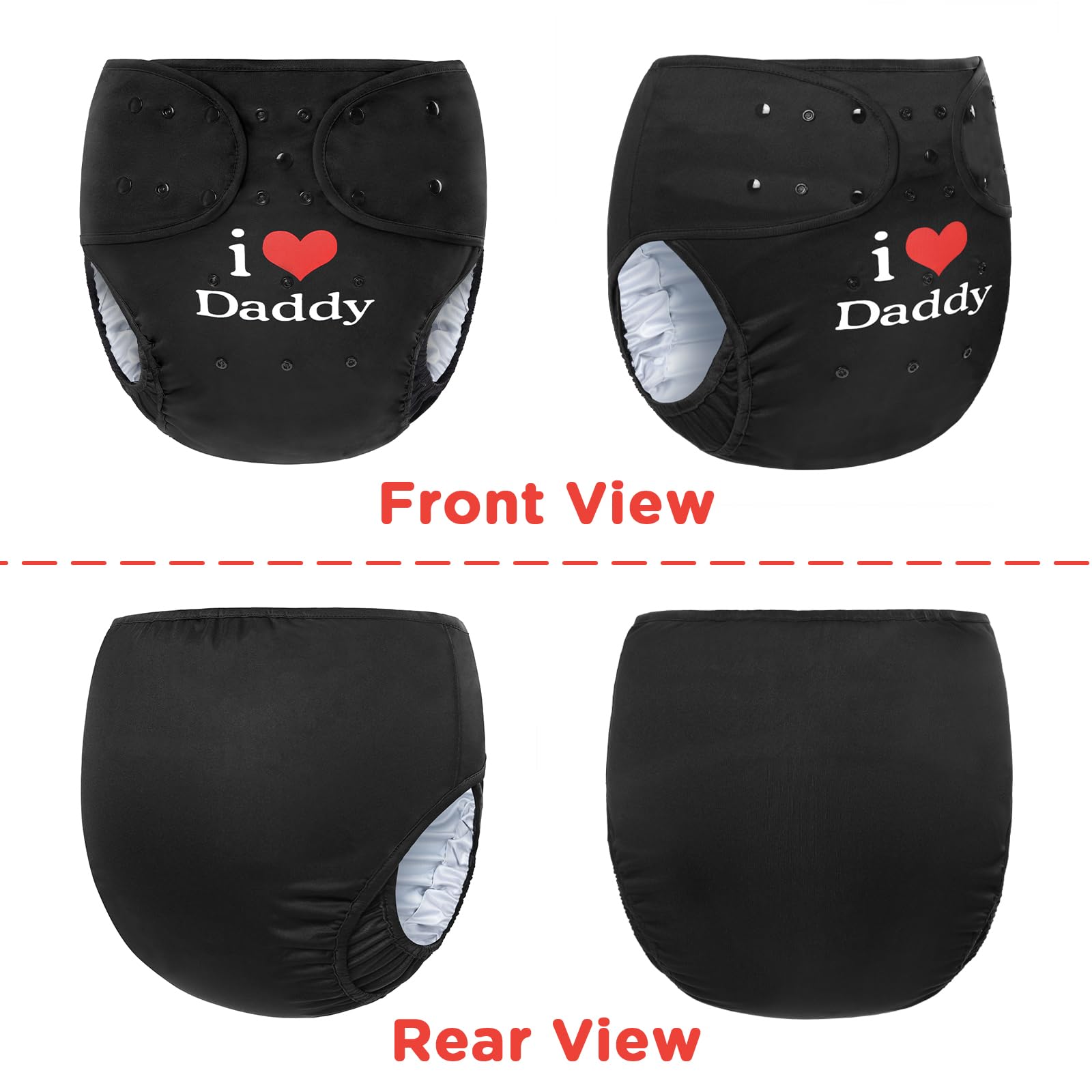 Littleforbig Washable Adjustable Reusable Waterproof Cloth Adult Diaper Wrap Cover One Size - I Love Daddy Black - Image 5