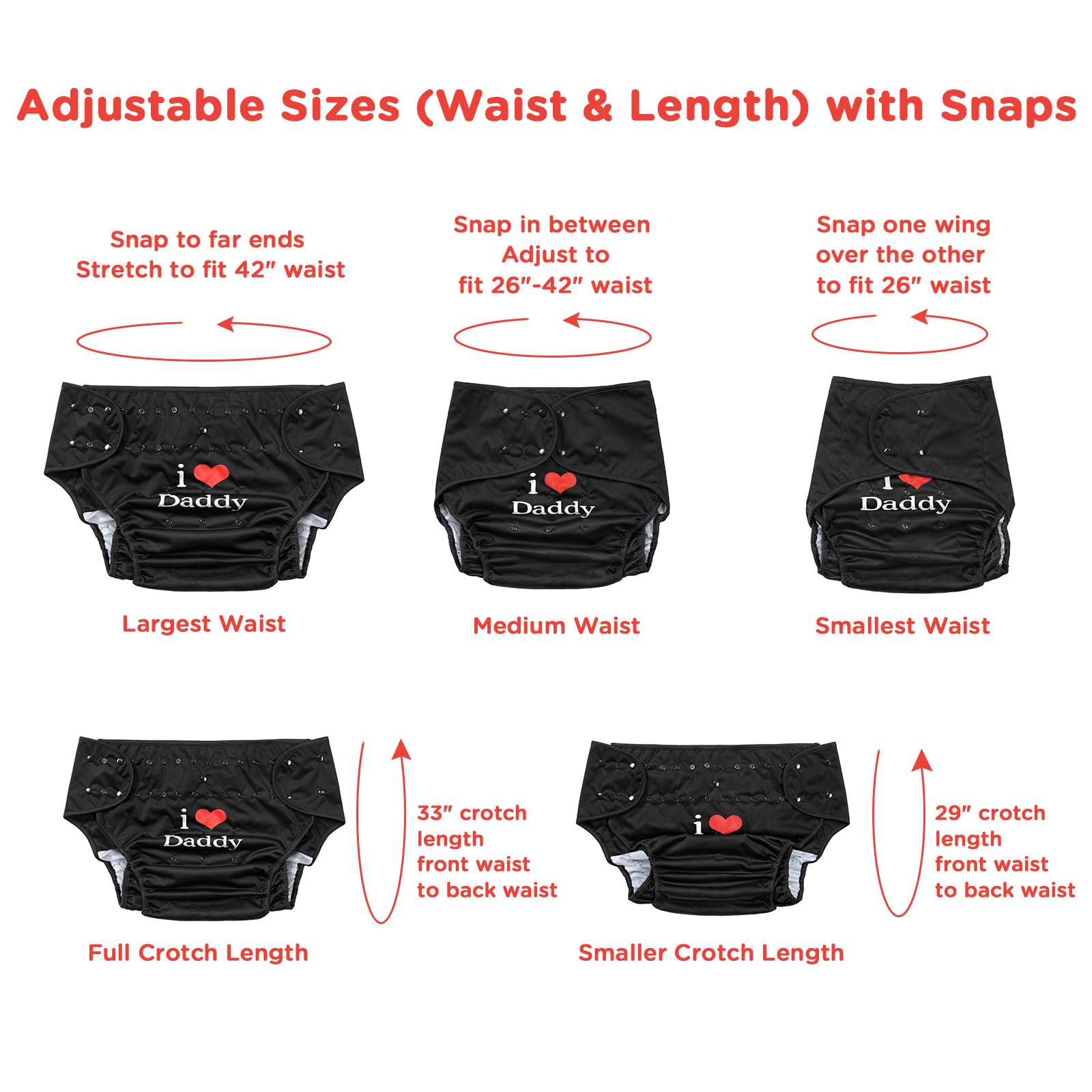 Littleforbig Washable Adjustable Reusable Waterproof Cloth Adult Diaper Wrap Cover One Size - I Love Daddy Black - Image 7