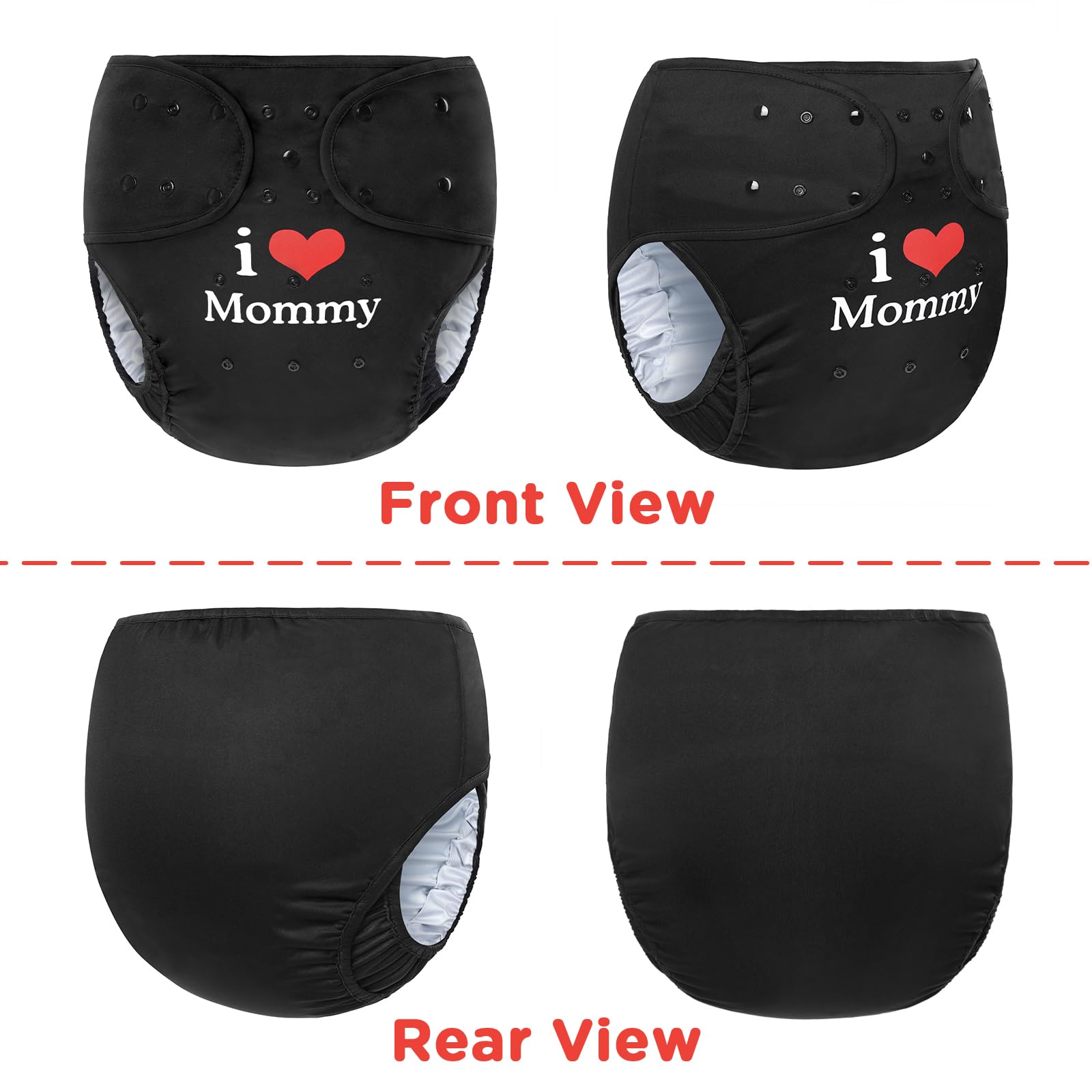 Littleforbig Washable Adjustable Reusable Waterproof Cloth Adult Diaper Wrap Cover One Size - I Love Mommy Black - Image 5