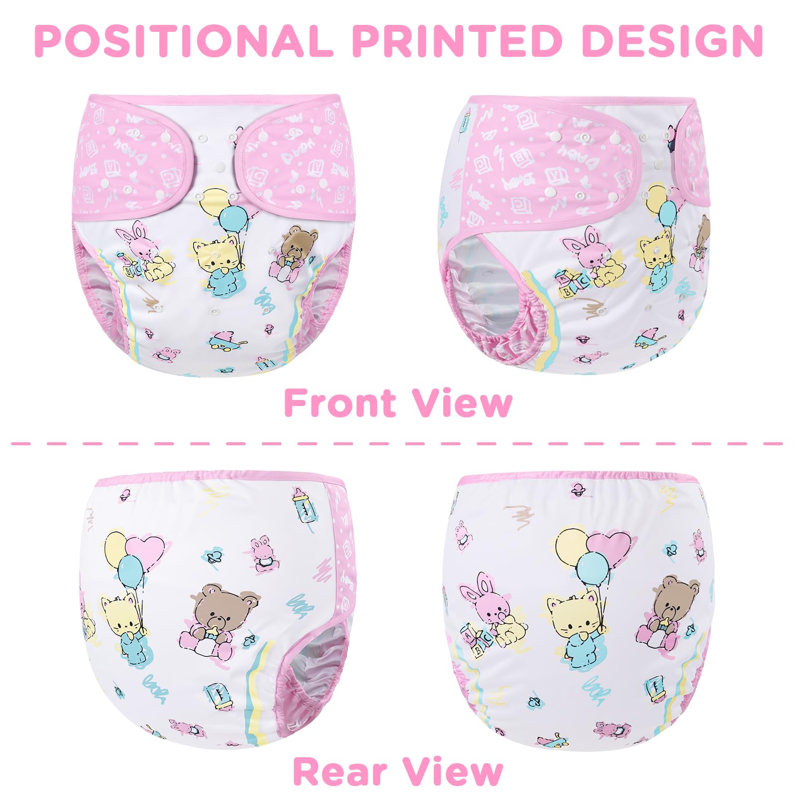 Littleforbig Washable Adjustable Reusable Waterproof Cloth Adult Diaper Wrap Cover - Baby Cuties M - Image 5