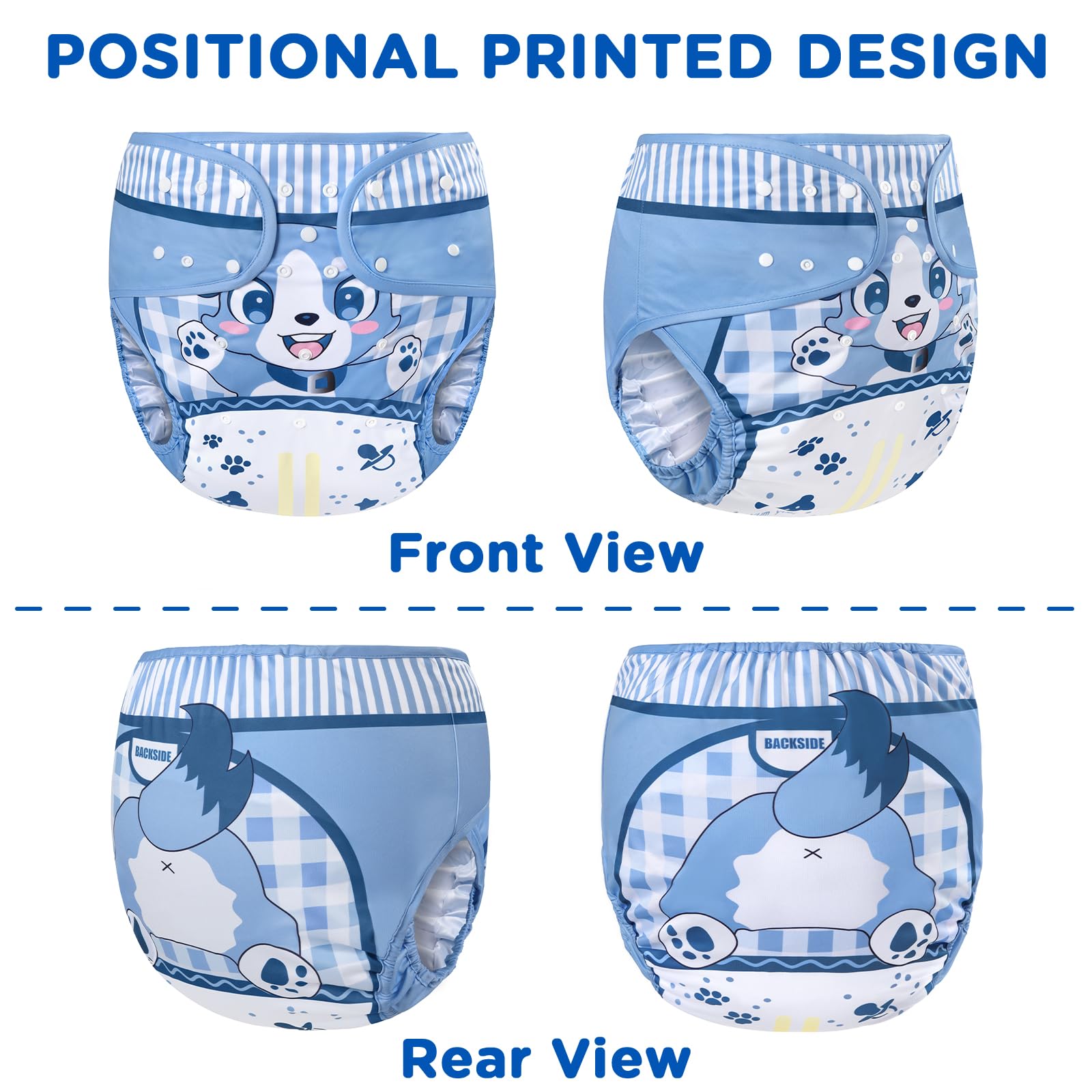Littleforbig Washable Adjustable Reusable Waterproof Cloth Adult Diaper Wrap Cover- Little Blue M - Image 5