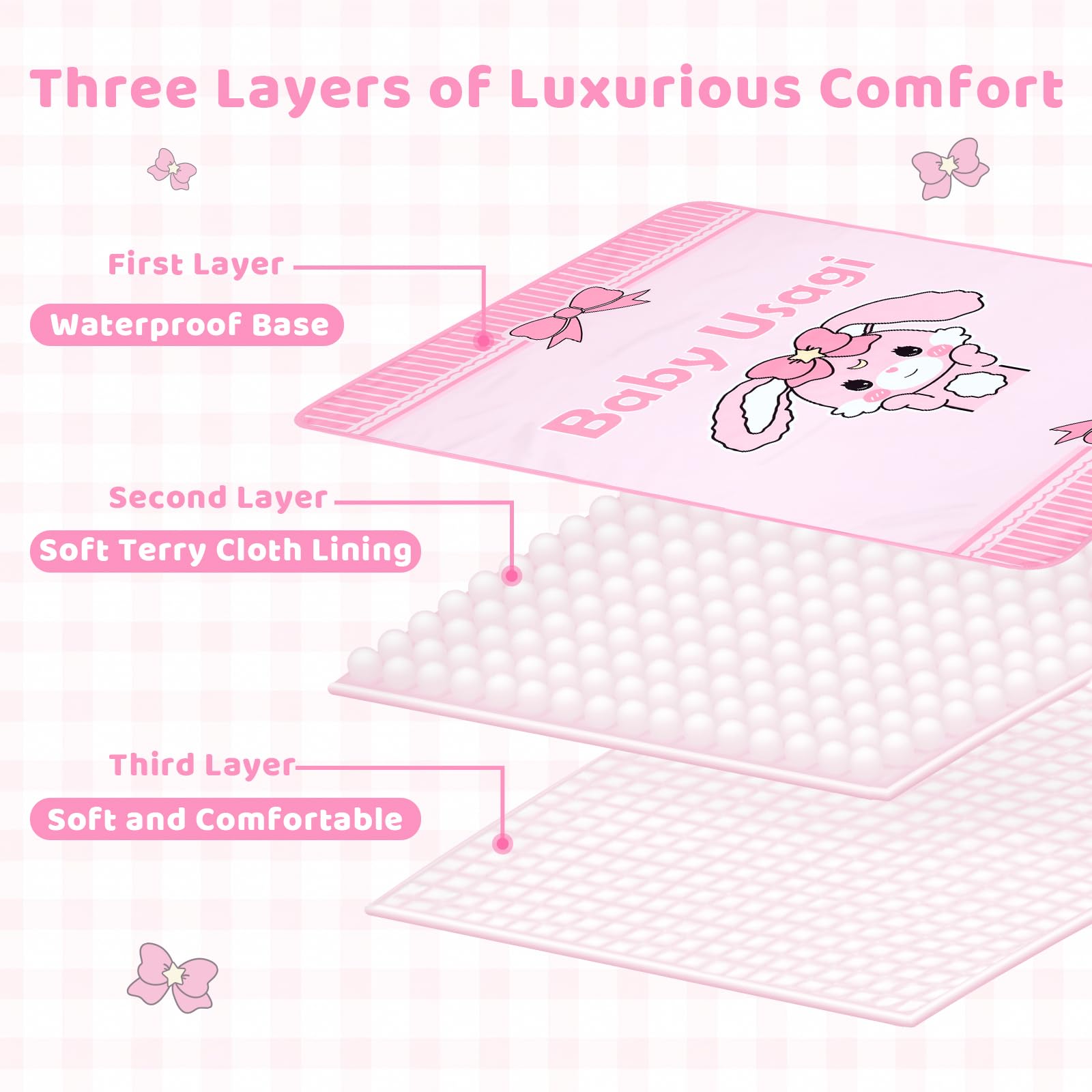 LittleForBig Washable Reusable Waterproof Moisture-Absorbing Adult Diaper Printed Change Pads Bed Pads Pee Pads - Baby Usagi Changing Mat (41"×28.5") - Image 5