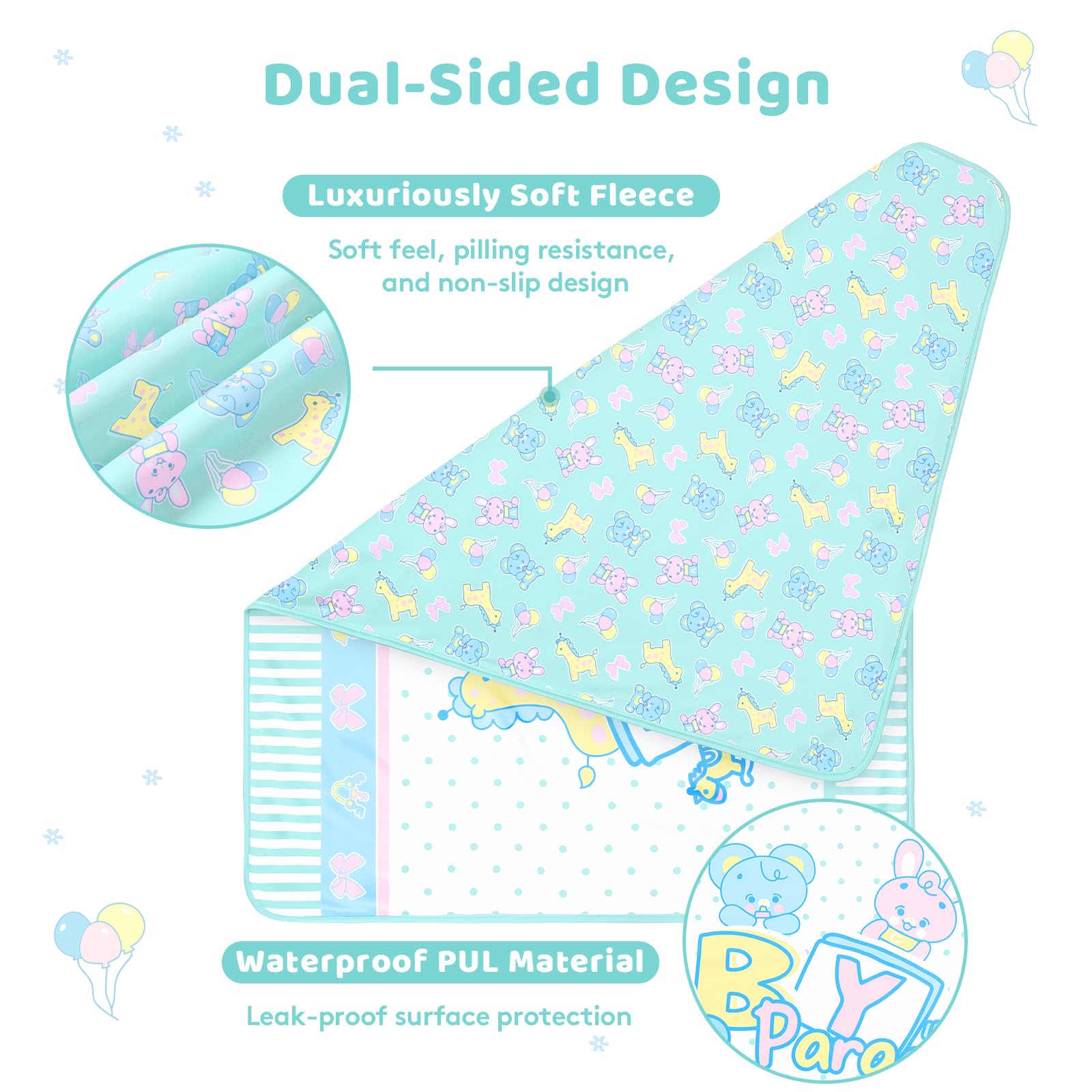 LittleForBig Washable Reusable Waterproof Moisture-Absorbing Adult Diaper Printed Change Pads Bed Pads Pee Pads - Baby Parade Changing Mat (41"×28.5") - Image 3